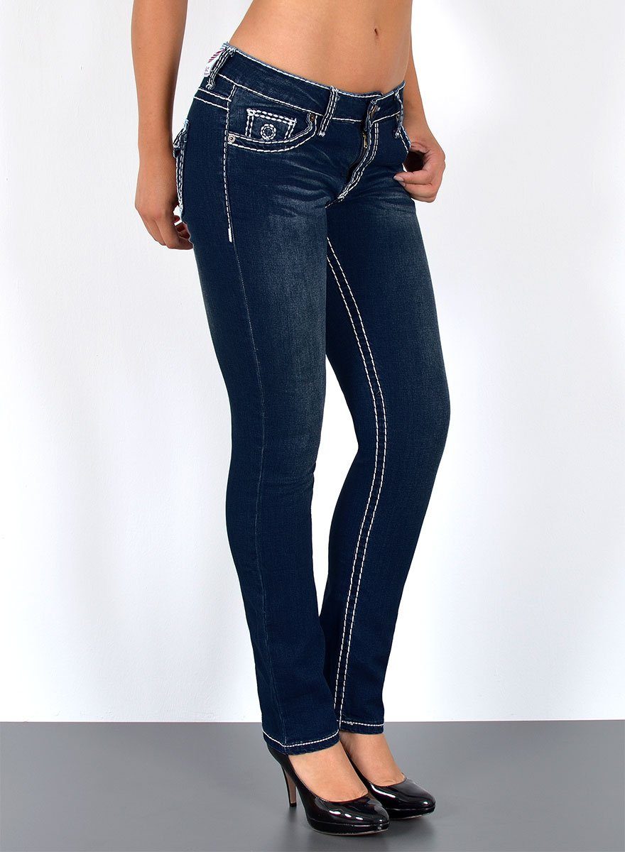 ESRA StraightJeans »J540« Damen Straight Fit Jeans Hose mit dicker Naht, bis Übergröße