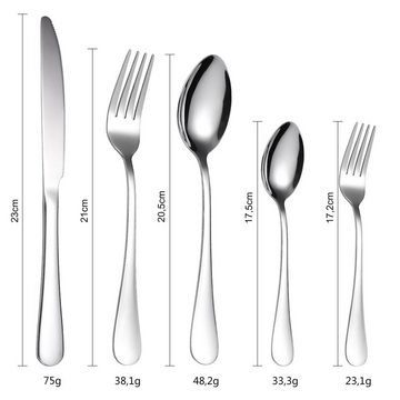 HYZULU Besteck-Set Besteck-Set,cutlery set,gabel,spoon set,messer und gabel set (40-tlg), 8 Personen, Edelstahl