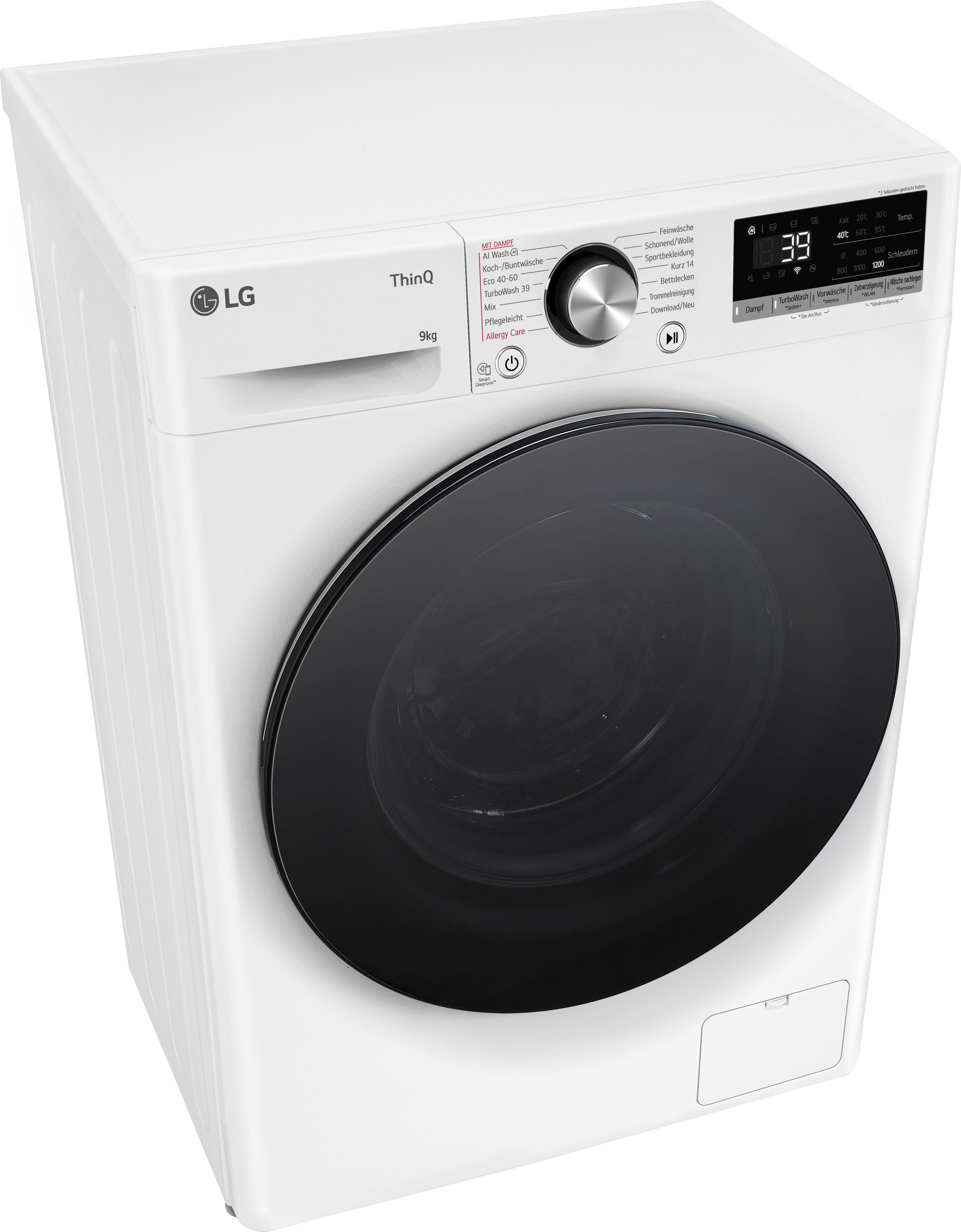 LG Waschmaschine F2V7SLIM9, 9 kg, tief 1200 weiß nur U/min, 53,5 Raumsparer: cm
