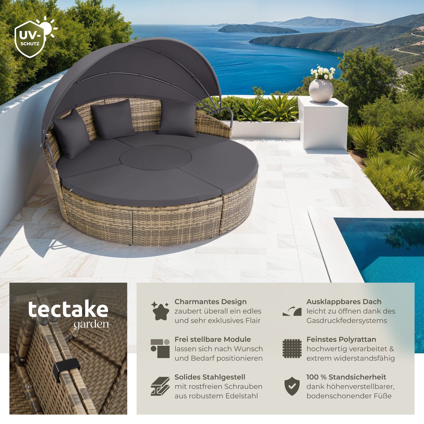 tectake Loungeset Rattan Sonneninsel Santorin - UV-beständig und widerstand günstig online kaufen