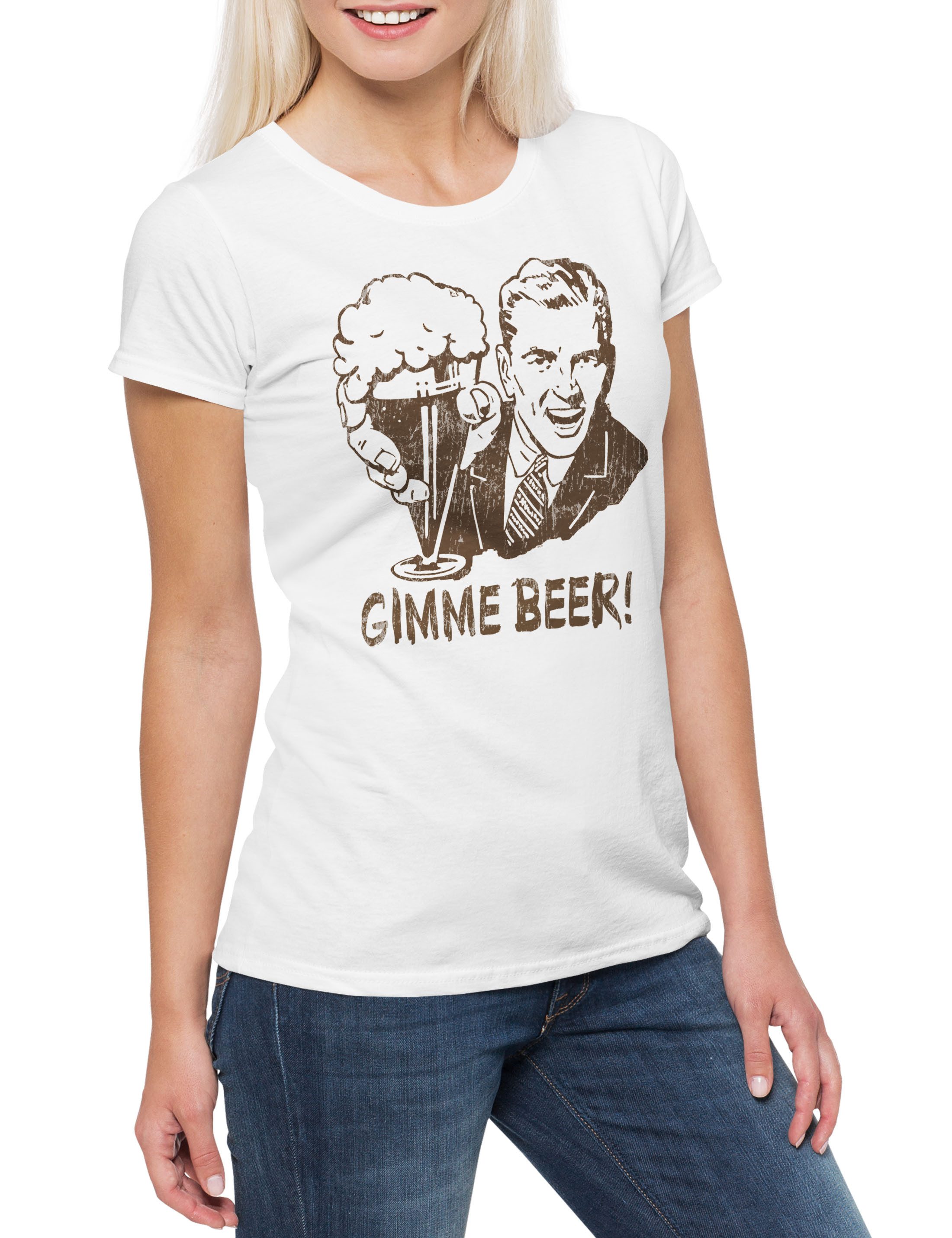 Print-Shirt Gimme Beer Damen T-Shirt Bier Alkohol Party Betrunken Get Drunk Party