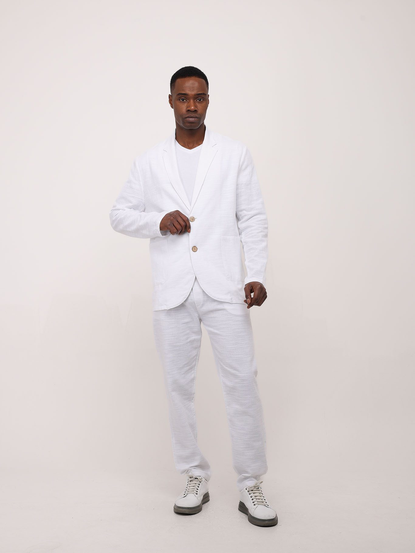 Denim Distriqt Anzug Leichter Sommer Anzug 2 Teiler Sakko mit Hose in Loose Fit Weiß L (2-tlg., Set besteht aus Sakko und passender Hose)