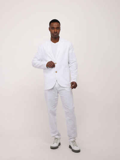 Denim Distriqt Anzug Leichter Sommer Anzug 2 Teiler Sakko mit Hose in Loose Fit Weiß XXL (2-tlg., Set besteht aus Sakko und passender Hose)