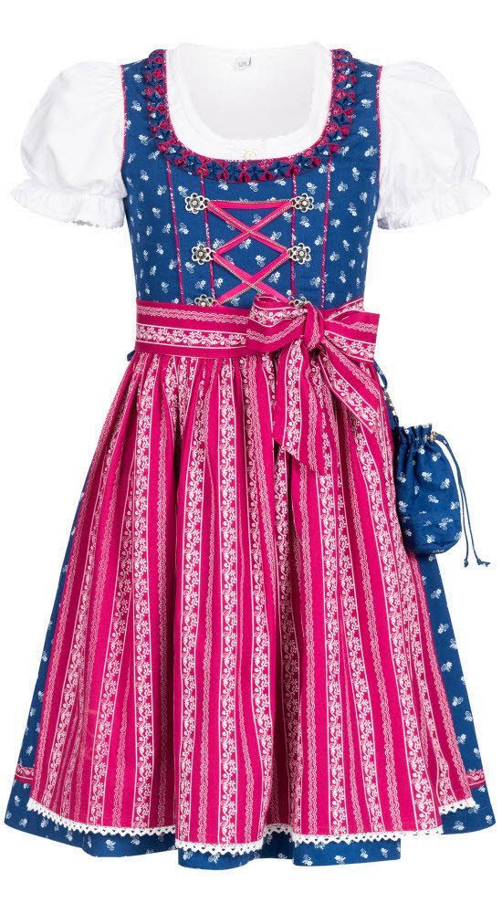 Nübler Dirndl Kinderdirndl Demi in Dunkelblau, 3-teiliges Set - Rocklänge knielang (Dirndl Set DEMI, Dirndl Kleid mit Bluse und Schürze) Kinder Tracht im bayerischen Stil - Trachtenmode Kinder