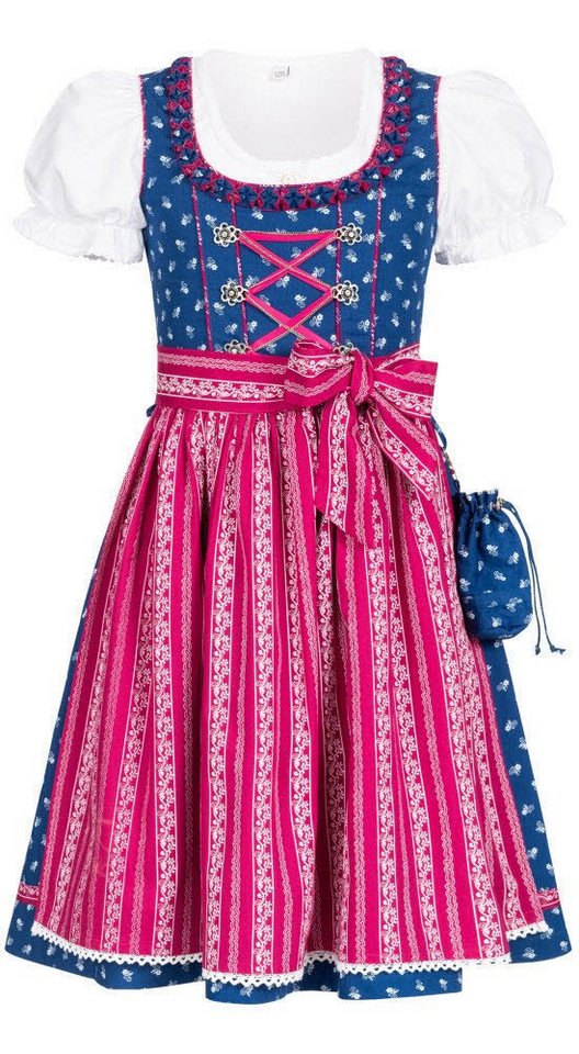 Nübler Dirndl Kinderdirndl Demi in Dunkelblau, 3-teiliges Set - Rocklänge knielang (Dirndl Set DEMI, Dirndl Kleid mit Bluse und Schürze) Kinder Tracht im bayerischen Stil - Trachtenmode Kinder