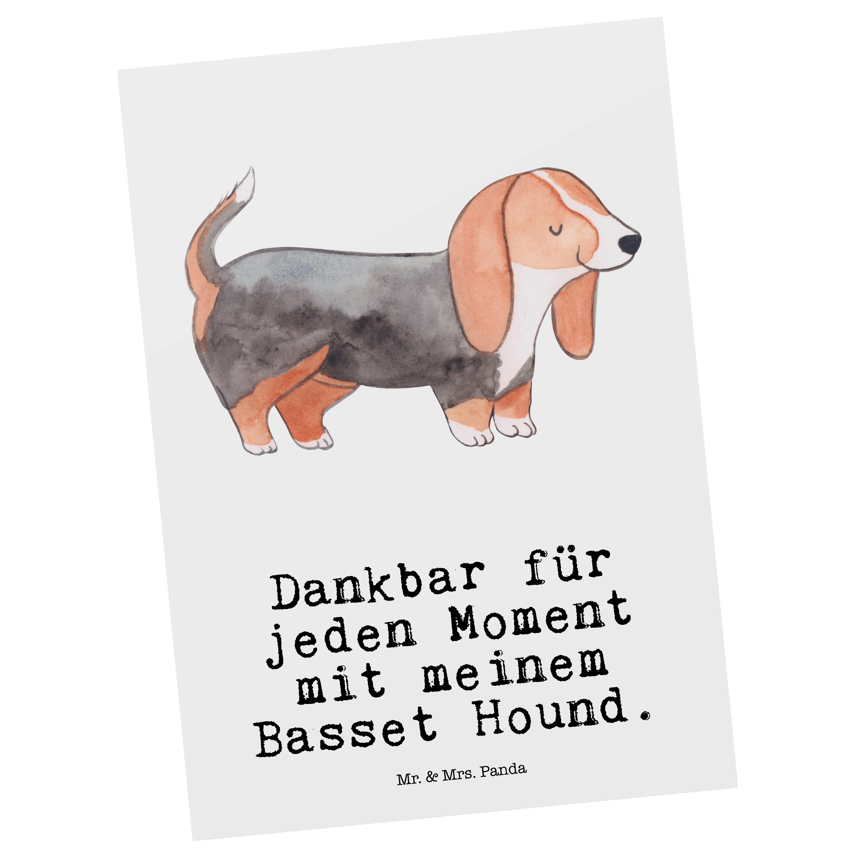 Mr. & Mrs. Panda Postkarte Basset Hound Moment - Weiß - Geschenk, Dankeskarte, Rassehund, Einlad