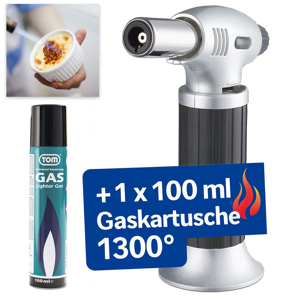 Flambierbrenner Crème Brulée Brenner mit 1 x 100ml Gaskartusche