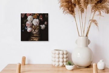 OneMillionCanvasses® Gemälde Katze - Blumen - Haustier, (1 St), Leinwand Bilder für Wohnzimmer Schlafzimmer
