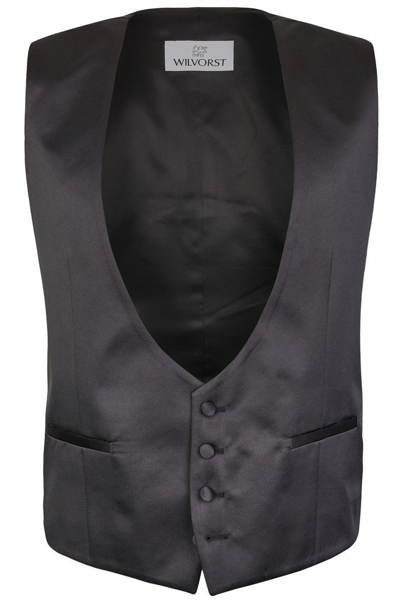 Wilvorst Anzugweste Wilvorst Herren Smokingweste V-Neck Drop8 Schwarz glänzend