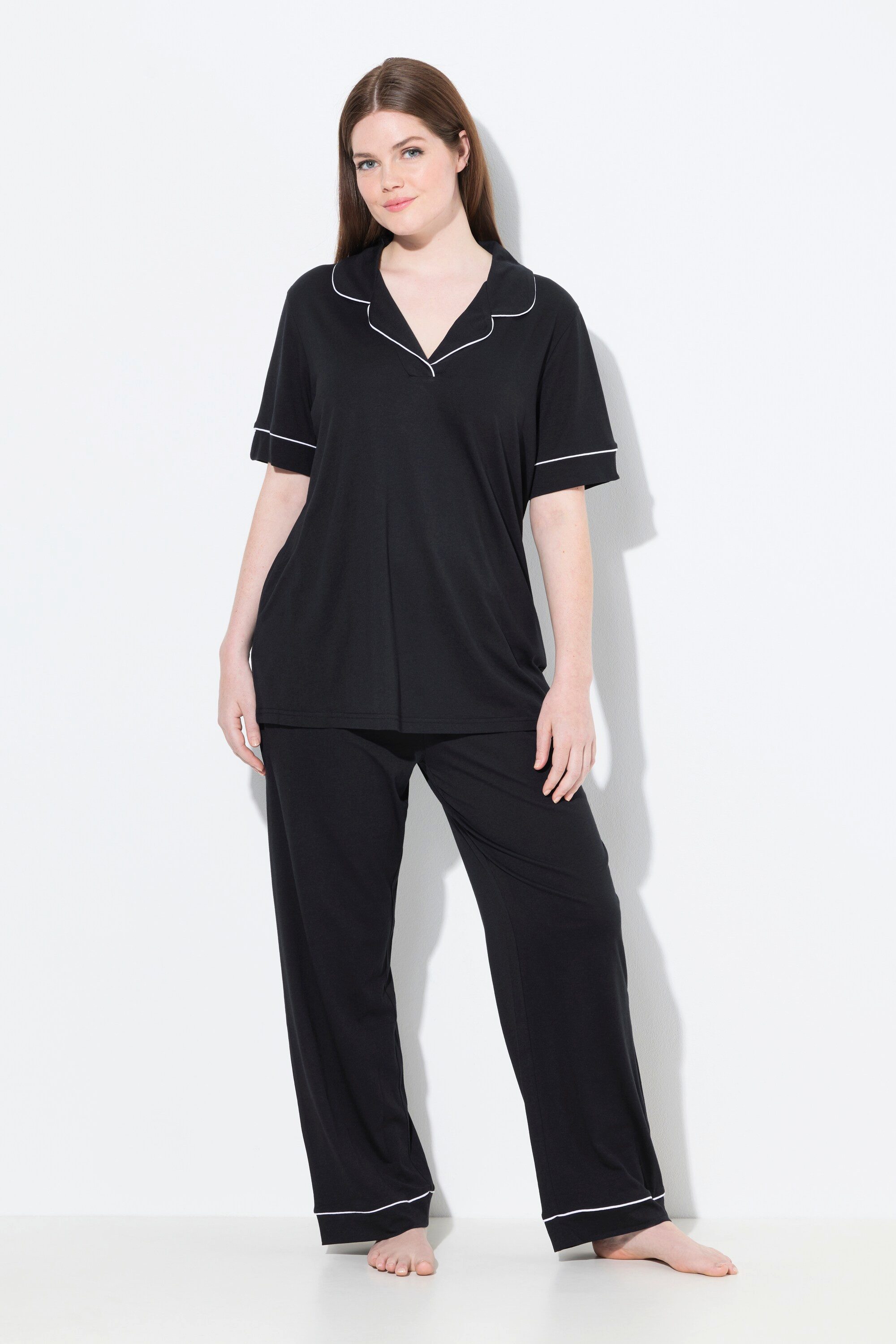 Ulla Popken Pyjama Pyjama Zierpaspeln Reverskragen günstig online kaufen