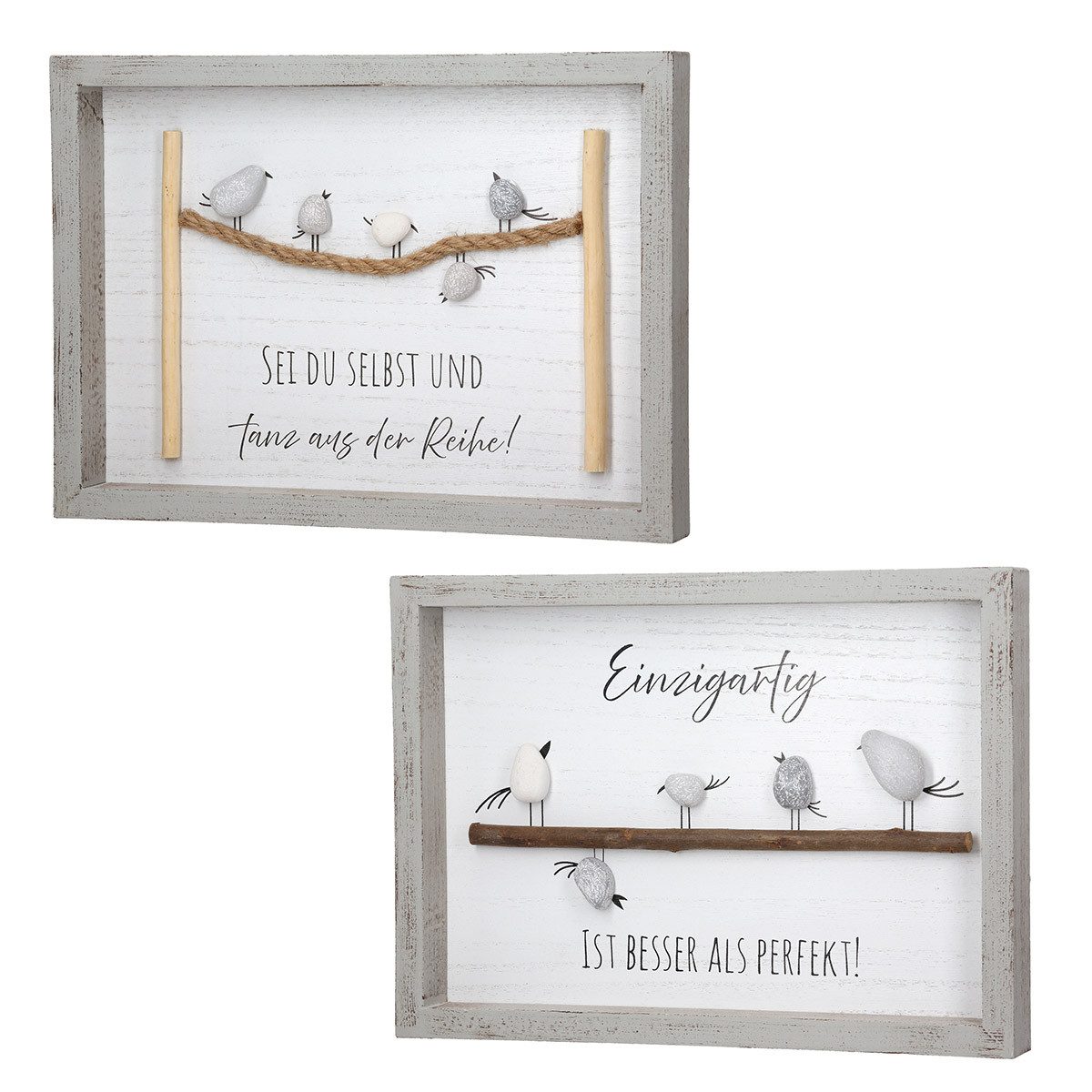 GILDE Bild Steinbild 2er-Set 61019 Vogelparade mit Sprüchen MDF 33 x 24 cm