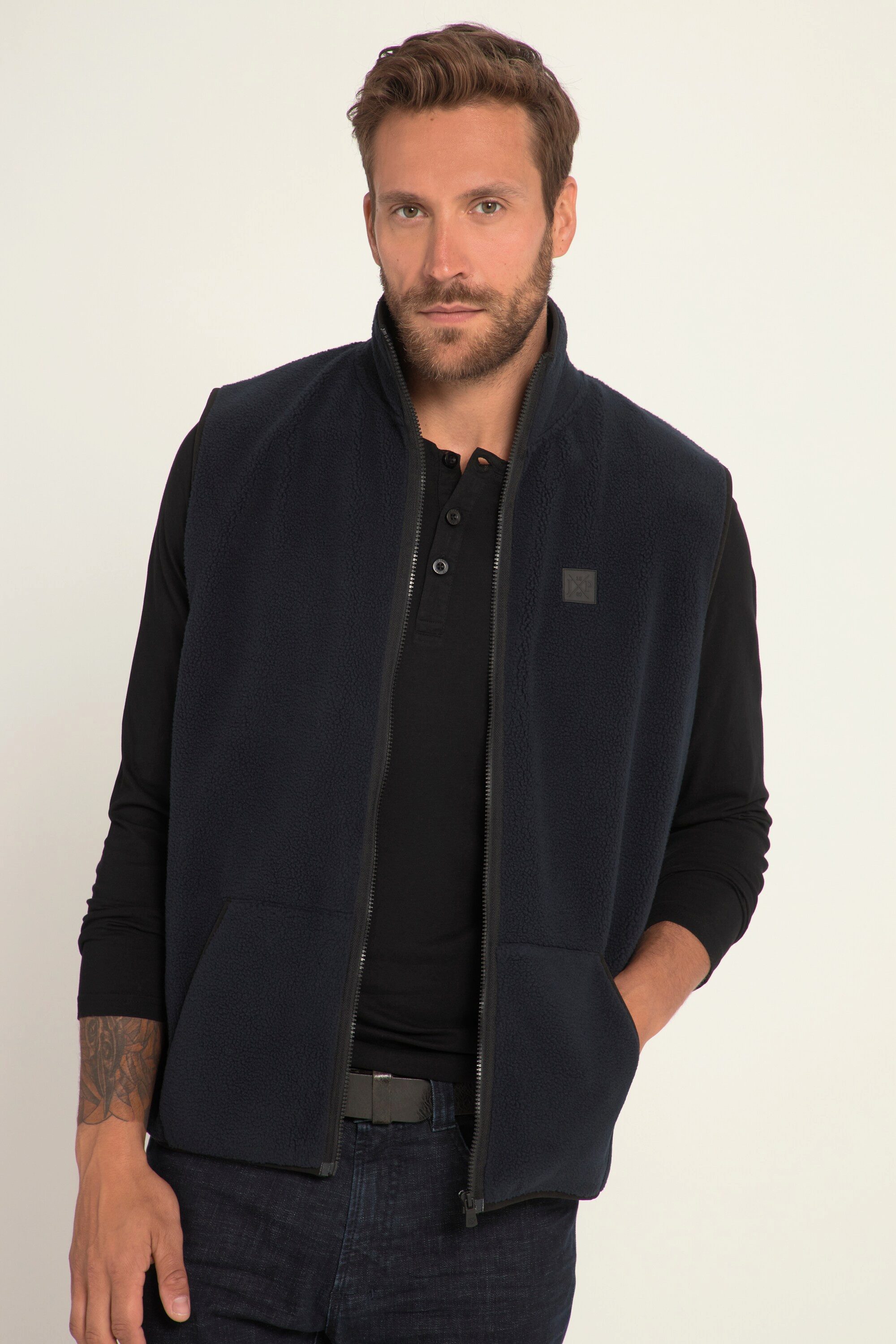 JP1880 Steppweste Fleece-Weste Bauchfit Stehkragen Kängurutasche