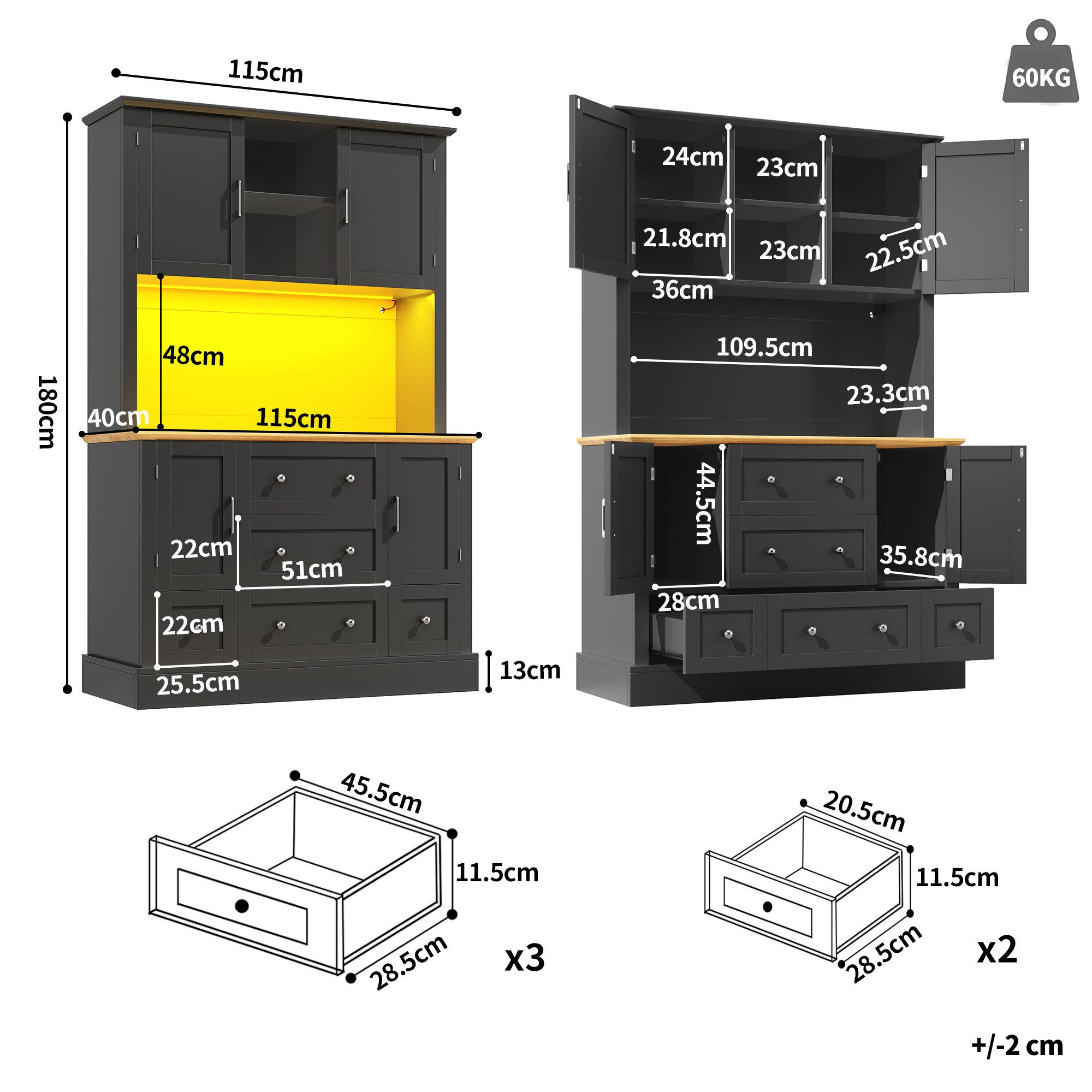 Celya Hochschrank Küchenschrank,Vitrinenschrank,Buffetschrank,Wohnzimmersch günstig online kaufen