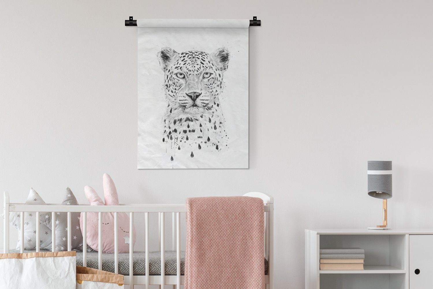 Wohnzimmer, an - MuchoWow für Tapisserie, Tiere, Wand, Deko Wanddekoobjekt Leopard - Punkte der Schlafzimmer