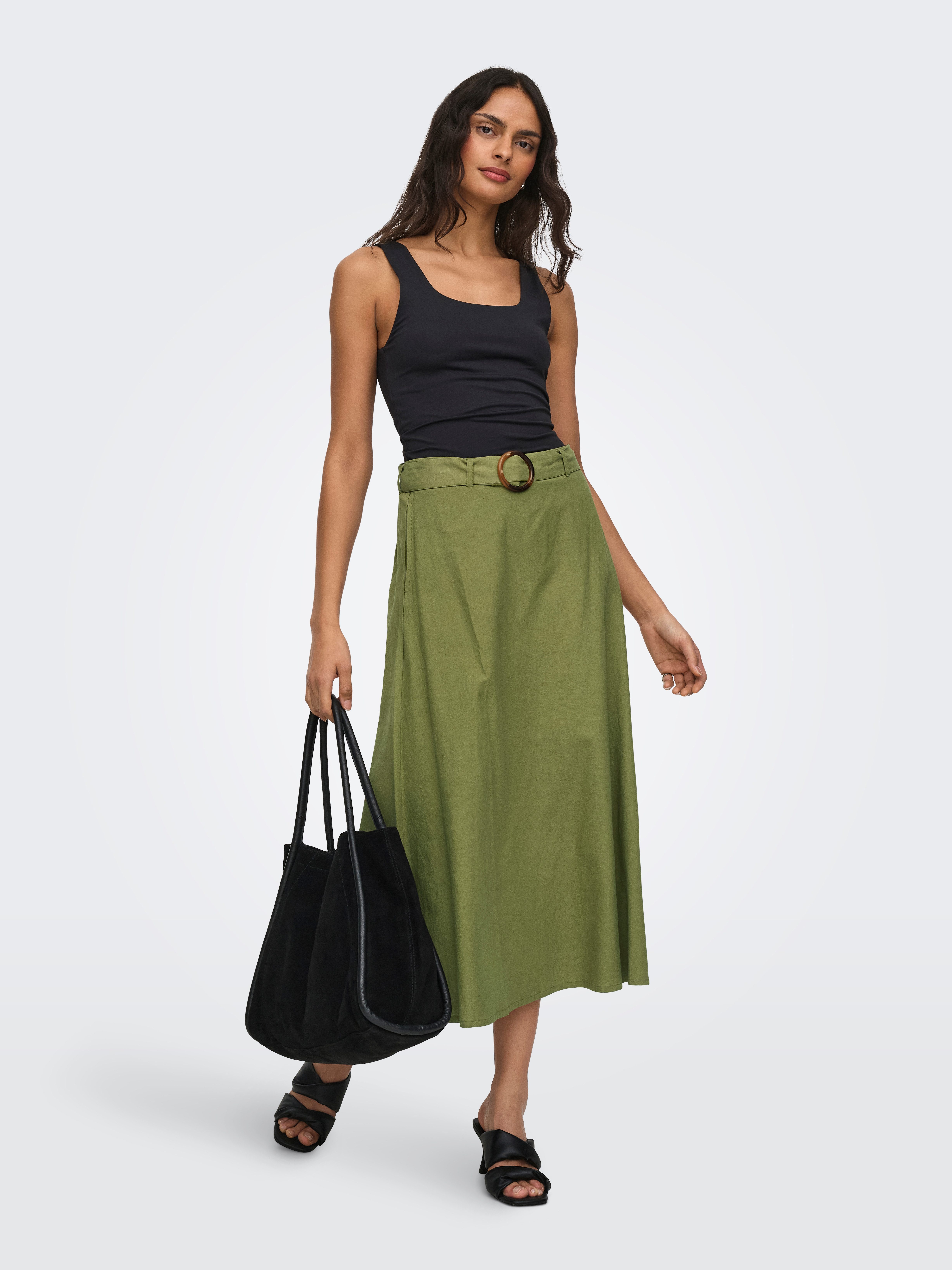 JDY Maxirock JDYMILAN LINEN HW BELTED SKIRT WVN DIA Sommerrock mit Leinen