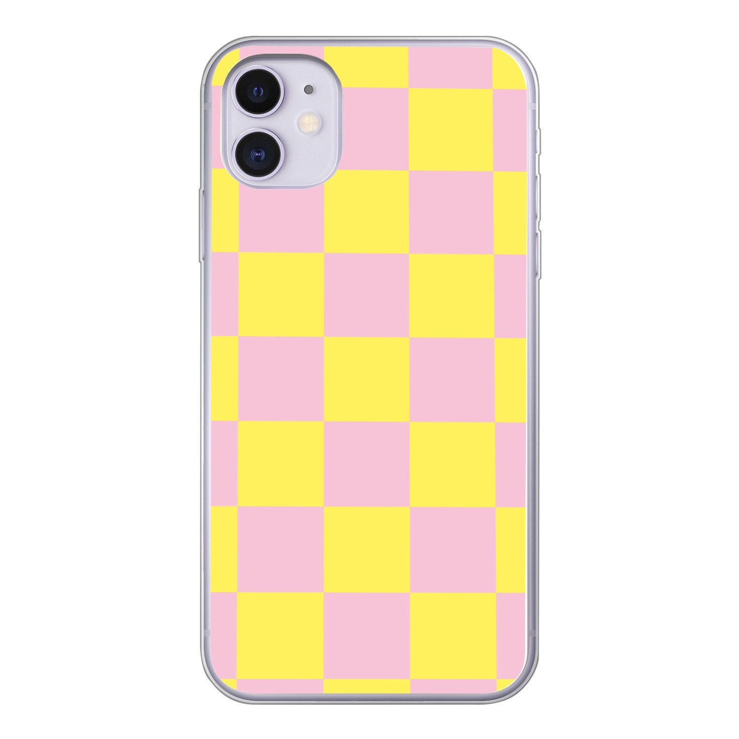 MuchoWow Handyhülle für Apple iPhone 11 Schachbrettmuster - Gelb - Rosa - Würfel, Smartphone-Bumper, Print, Handy Schutzhülle Dünn