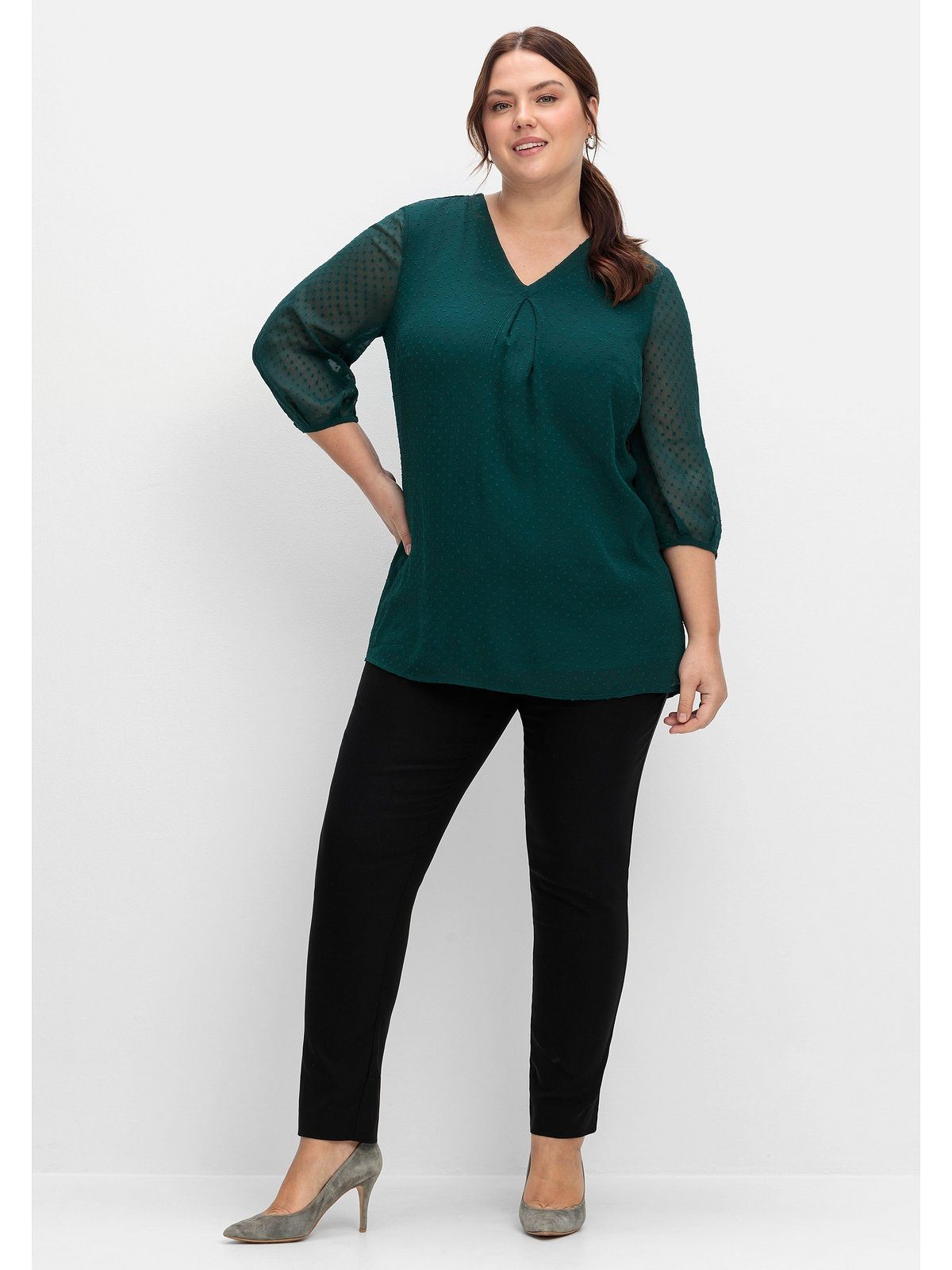 Sheego Tunika Große Größen mit Chiffon-Ärmeln und eingewebtem Muster