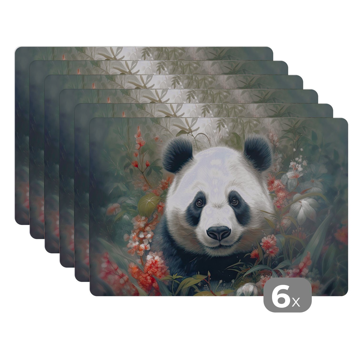 Platzset, Panda - Wildtiere - Blumen - Natur, MuchoWow, (6-St), Platzset, Platzdecken, Platzmatte, Tischmatten, Schmutzabweisend