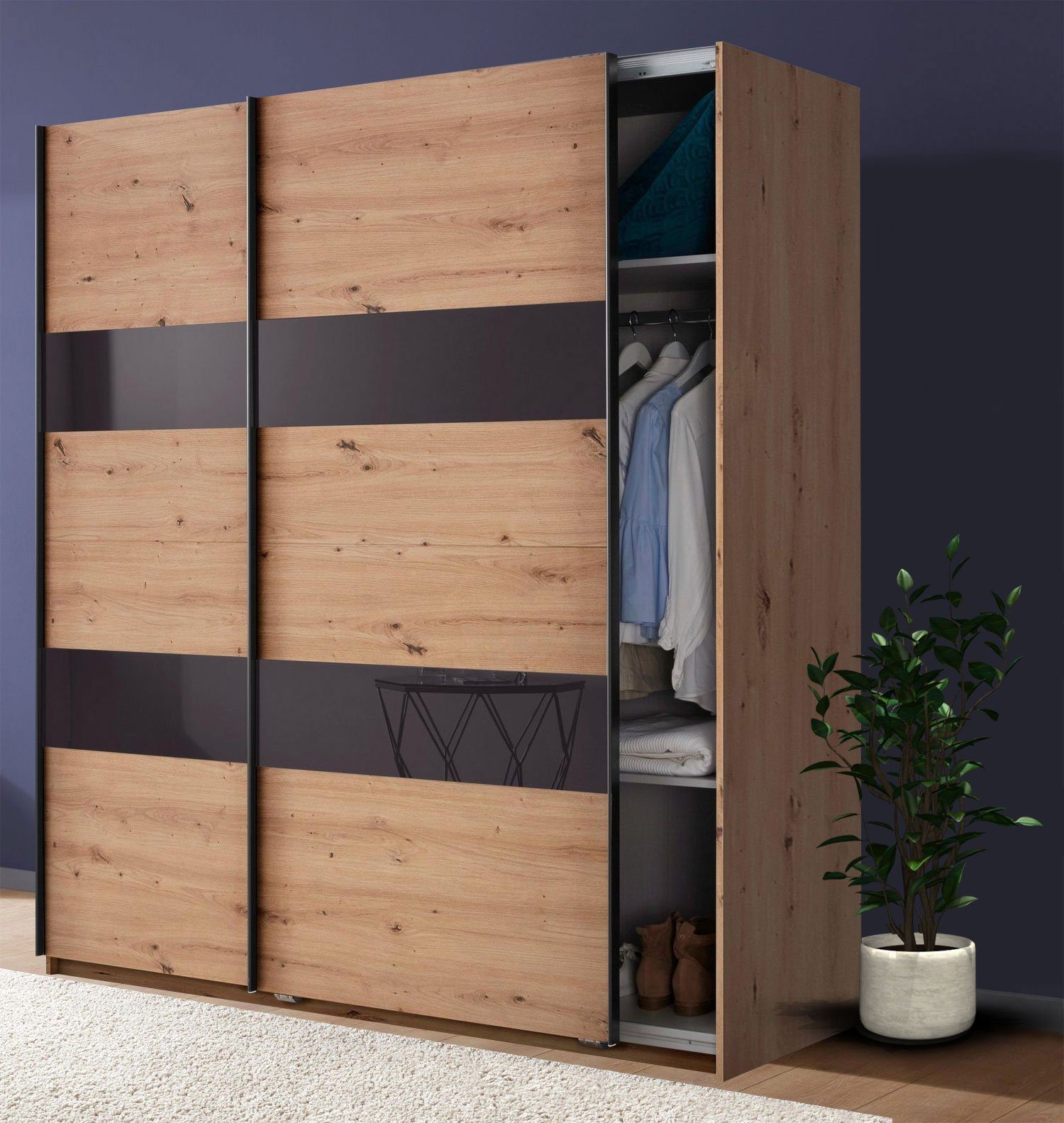 Wimex Schwebetürenschrank Altona 180cm artisan eiche grauglas