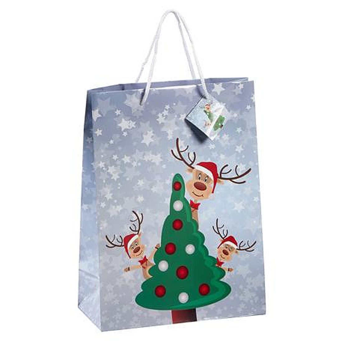 Macosa Home Geschenkpapier 3er Set Geschenktüte Frohe Weihnachten Rentier bunt Geschenktasche, (3St), Geschenktasche mit Kordel Weihnachtsgeschenktasche