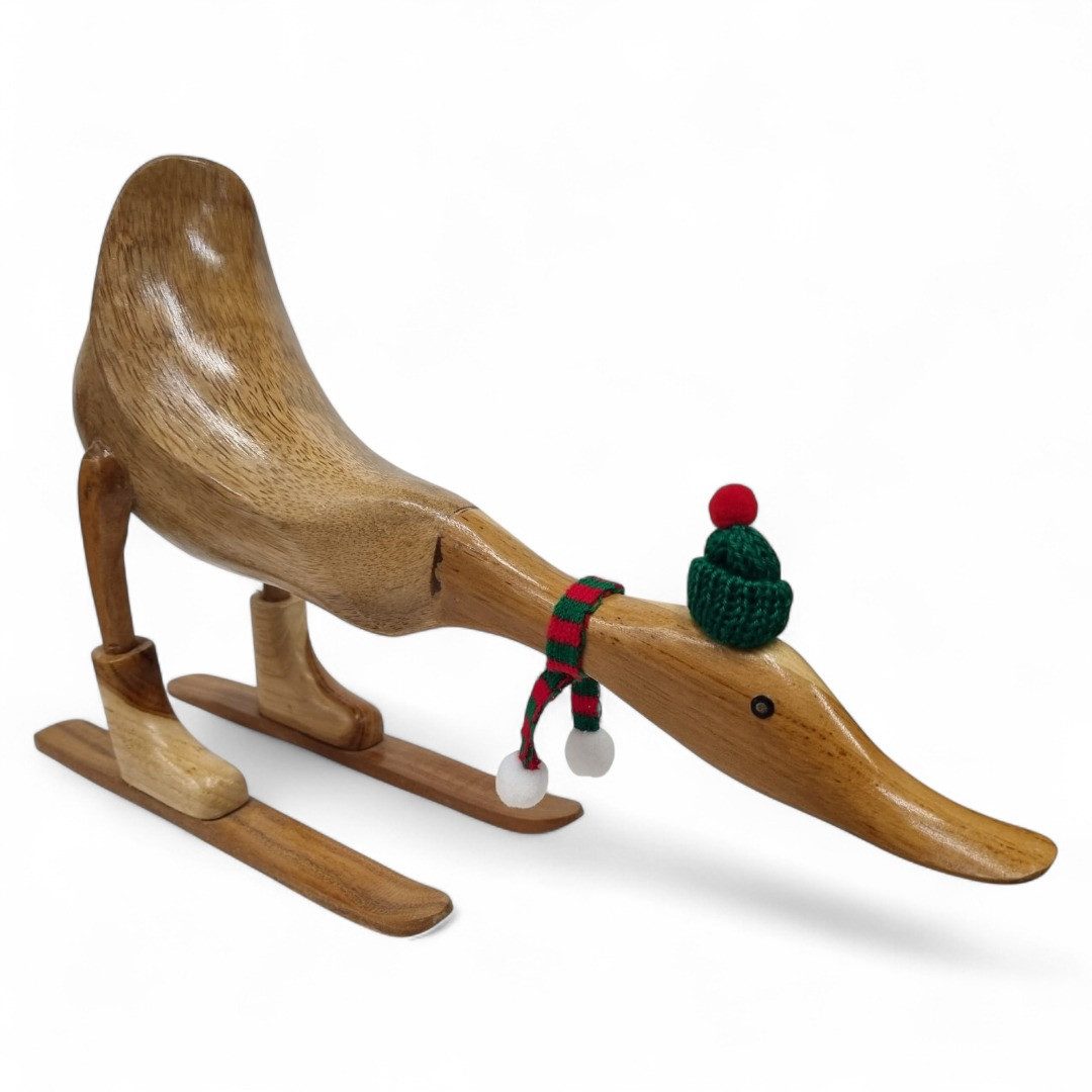 Kinaree Dekofigur Bambus Holz Ente auf Ski, jeden Anlass, Naturprodukt, Handgefertigt, Unikate, Geschenkideen
