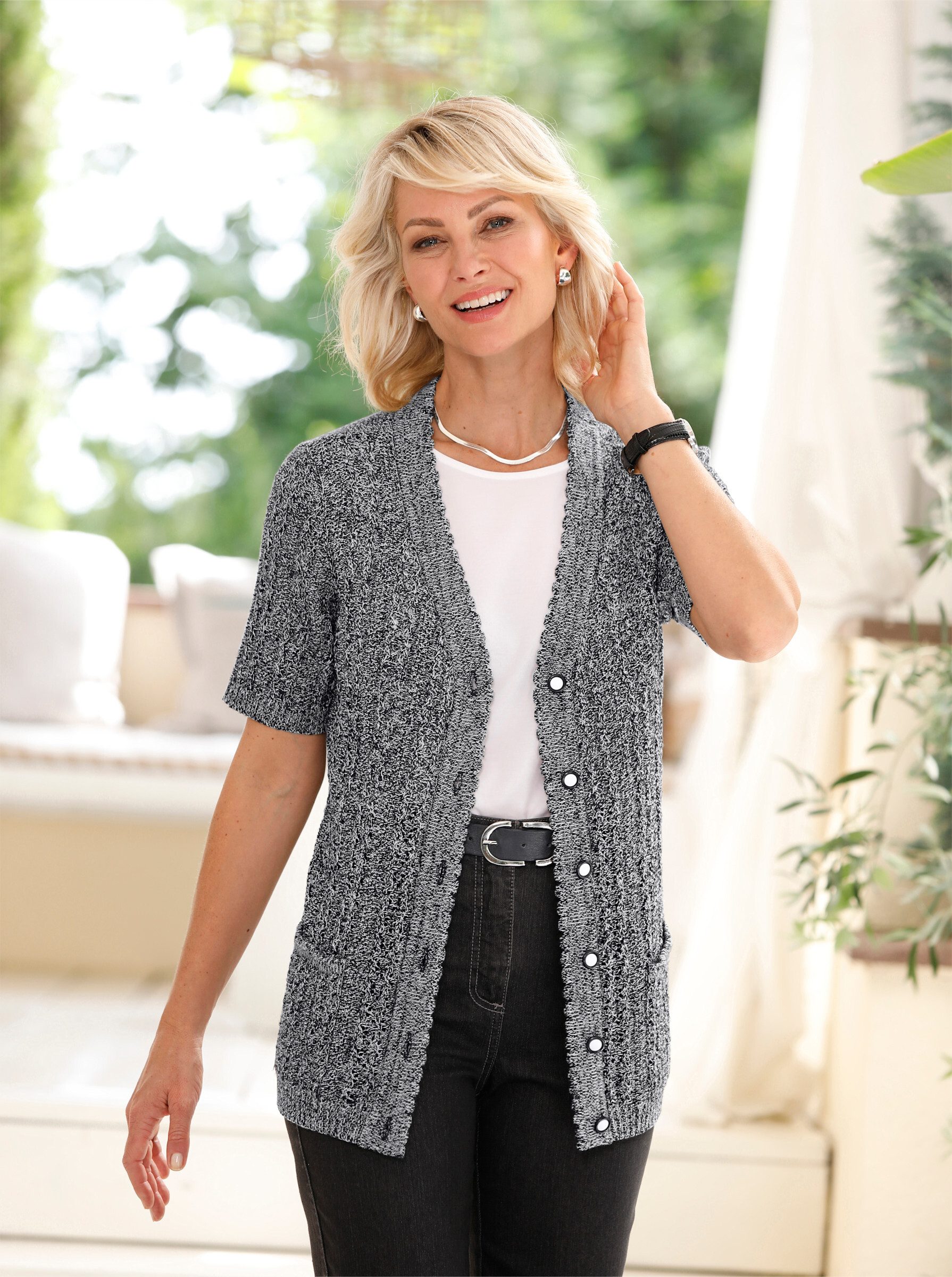 Witt Strickjacke Strickjacke Kurzarm Ajour, Jersey
