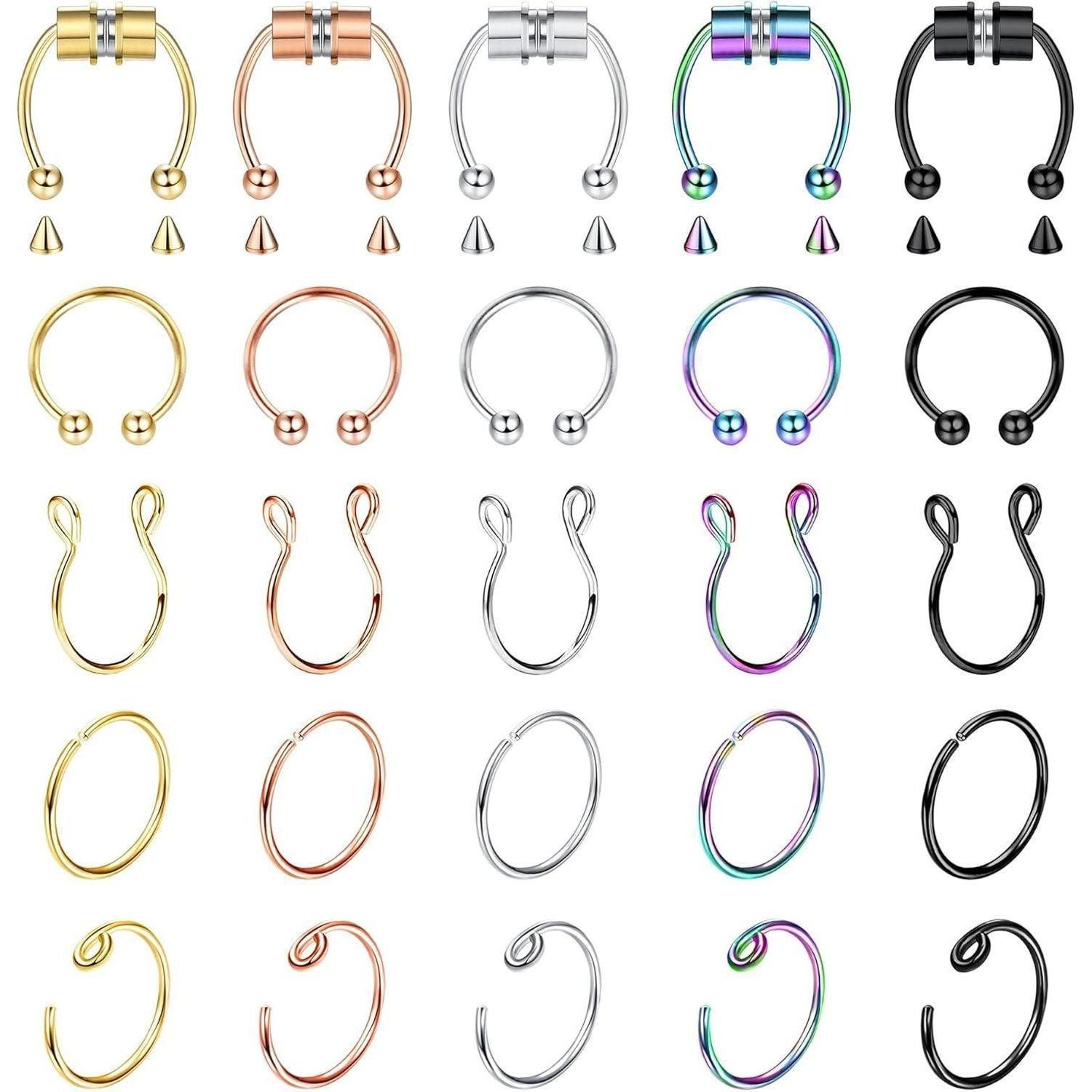 LuxusKollektion Nasenpiercing-Set Septumring magnetisch Edelstahl Fake Clip günstig online kaufen