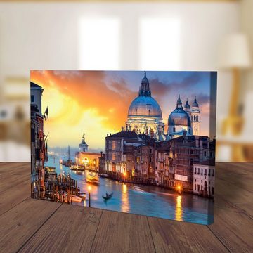 wandmotiv24 Leinwandbild Venedig am Abend, Meer, Gondel, Kirche, Städte (1 St), Wandbild, Wanddeko, Leinwandbilder in versch. Größen