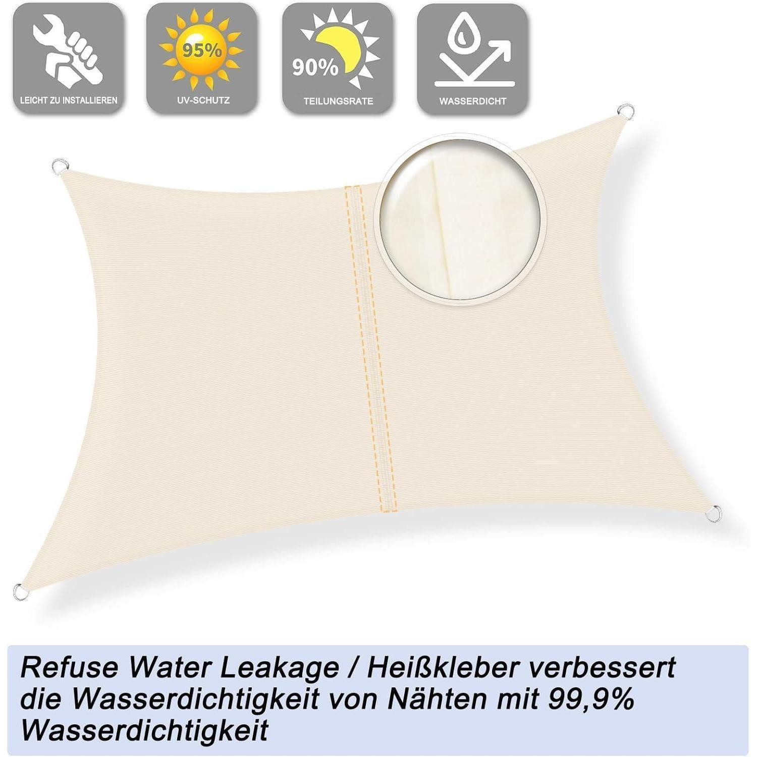 LuxusKollektion Sonnensegel Sonnensegel 4x5m Rechteckig Wasserdicht 95 UV Schutz 4x5 Helles Khaki