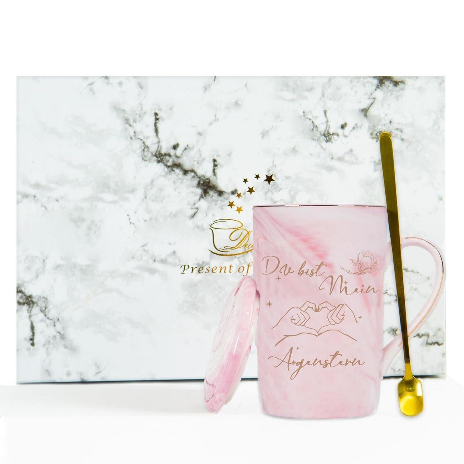 LuxusKollektion Tasse Kaffeetasse Augenstern 400ml Rosa, Keramik