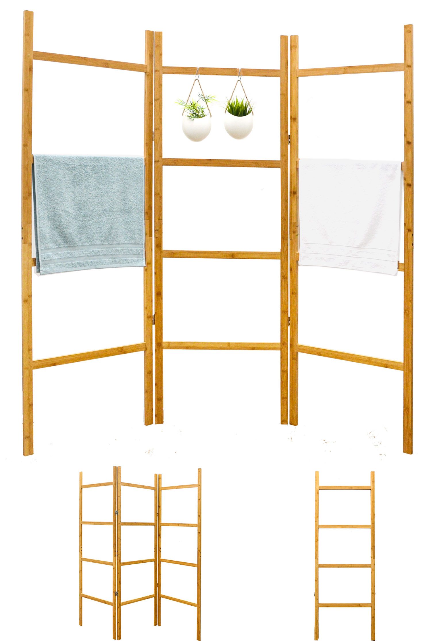 Regal XL Handtuchleiter Bambus 180x180 cm Kleiderleiter