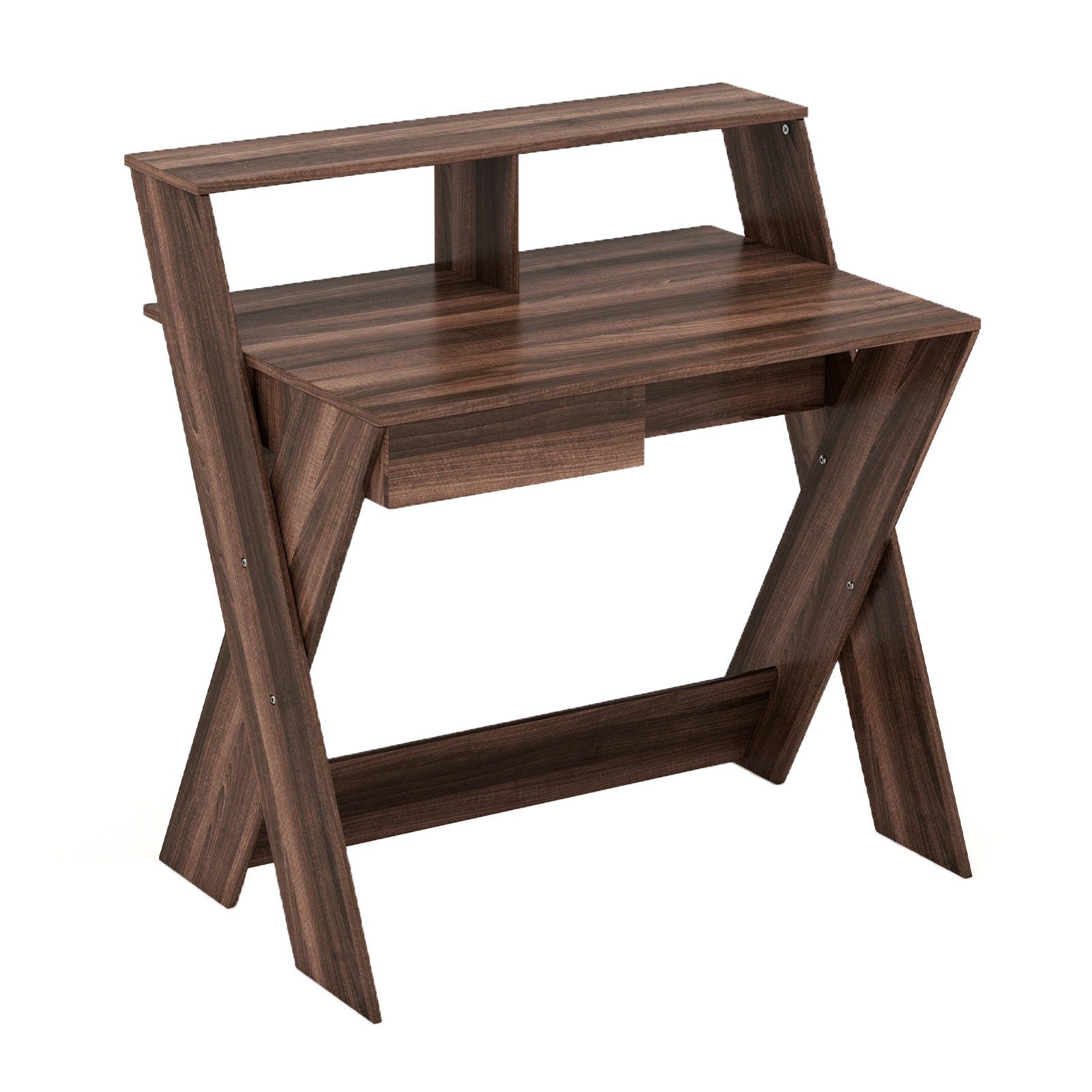 COSTWAY Computertisch, mit Schublade & Monitorerhöhung, Holz, 90x61x94cm