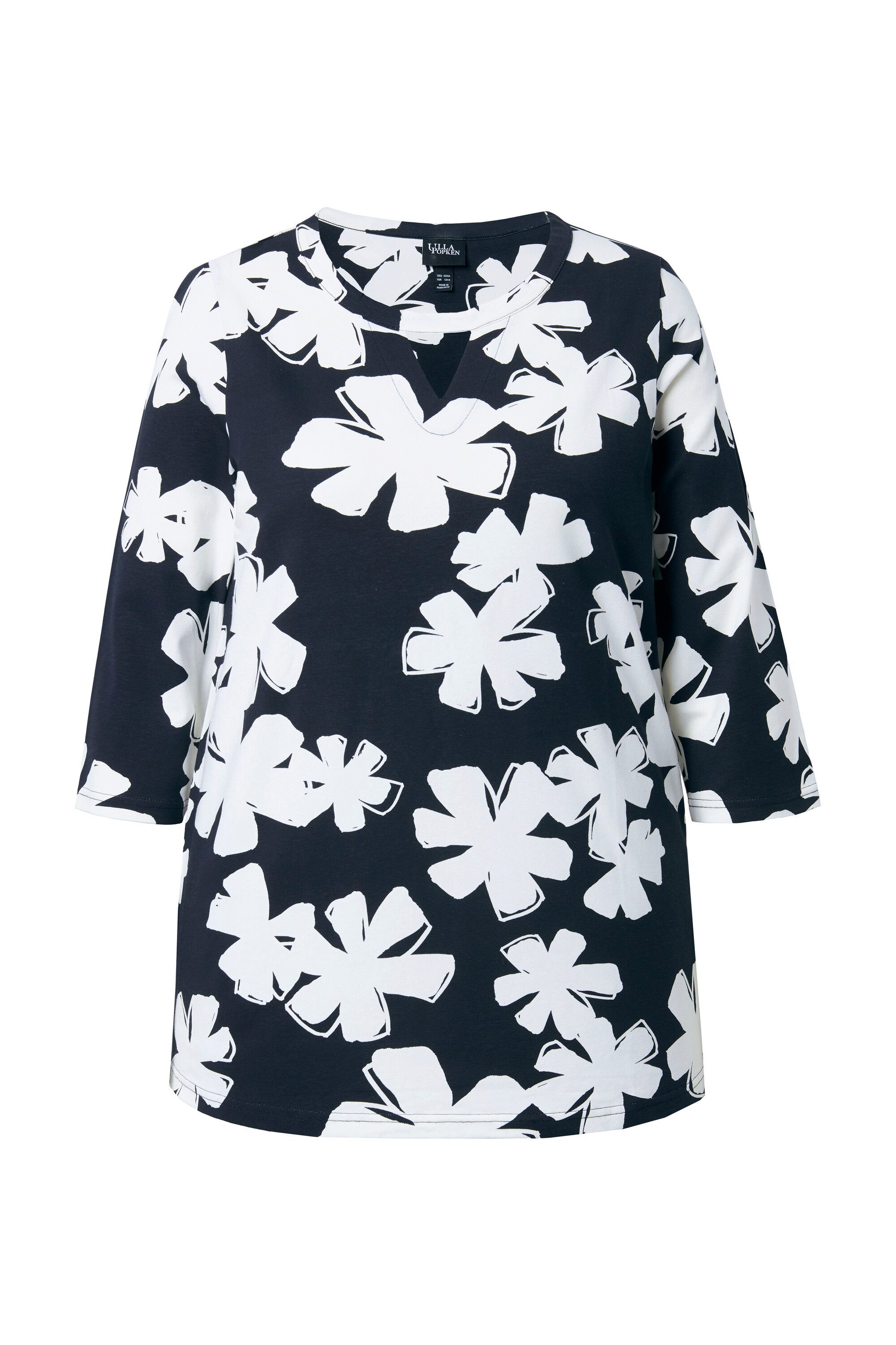 Ulla Popken T-Shirt Shirt Blüten A-Linie Rundhals Keyhole 3/4-Arm günstig online kaufen
