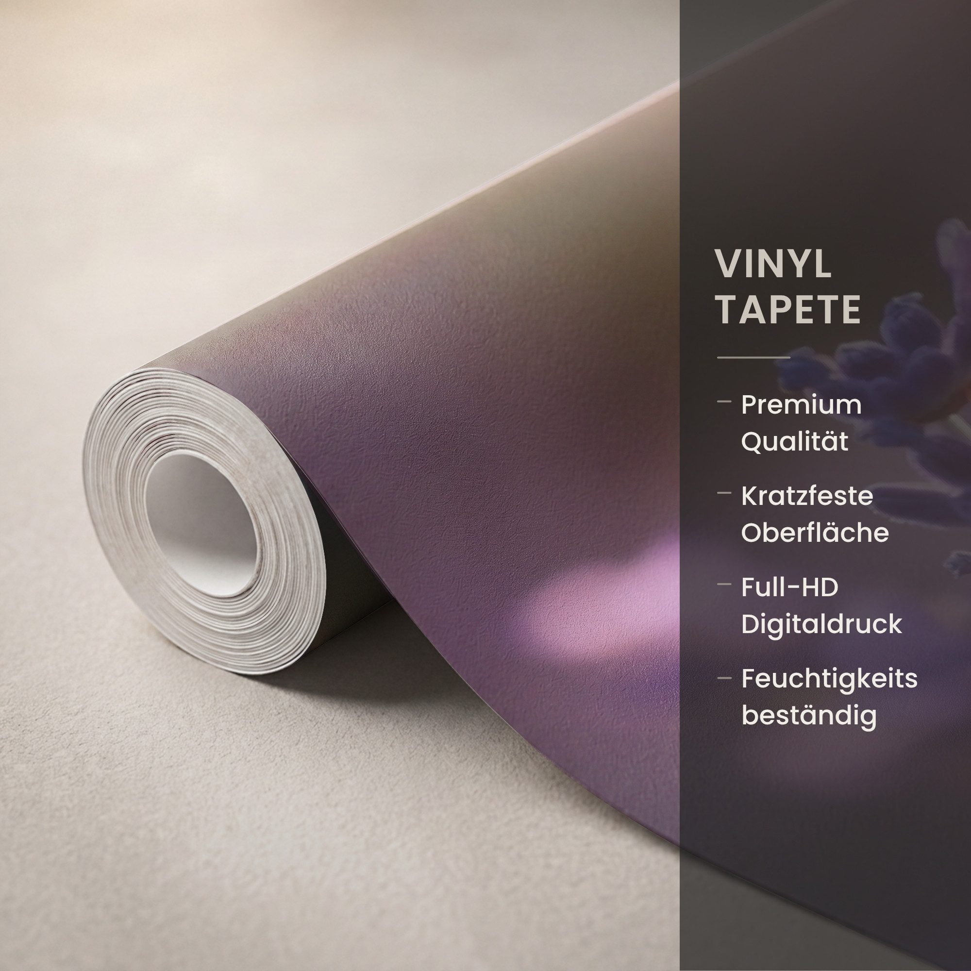 OnlyWow Fototapete Lavendelblüten - Lila - Sonnenlicht, Matt, bedruckt, Schlafzimmer, Vinyl Tapete, Modern, bedruckt 140x200cm