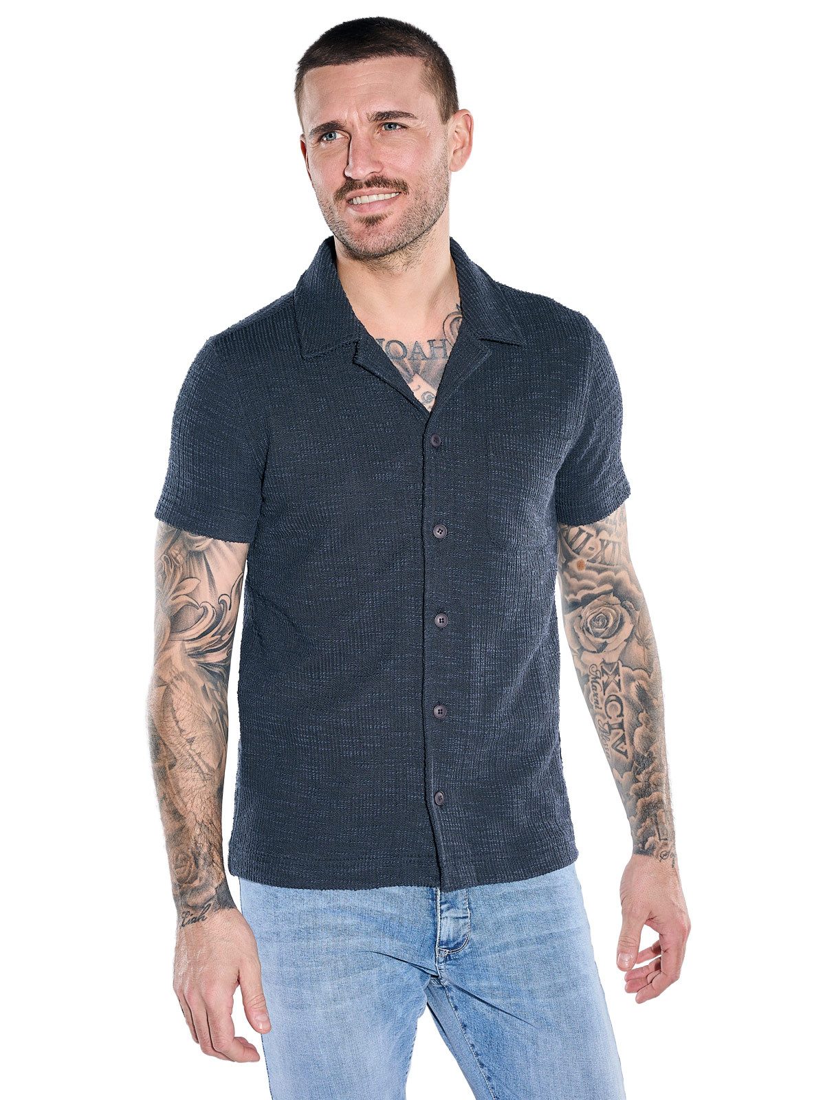 emilio adani Poloshirt Herren Poloshirt mit Knopfleiste, Saphirblau