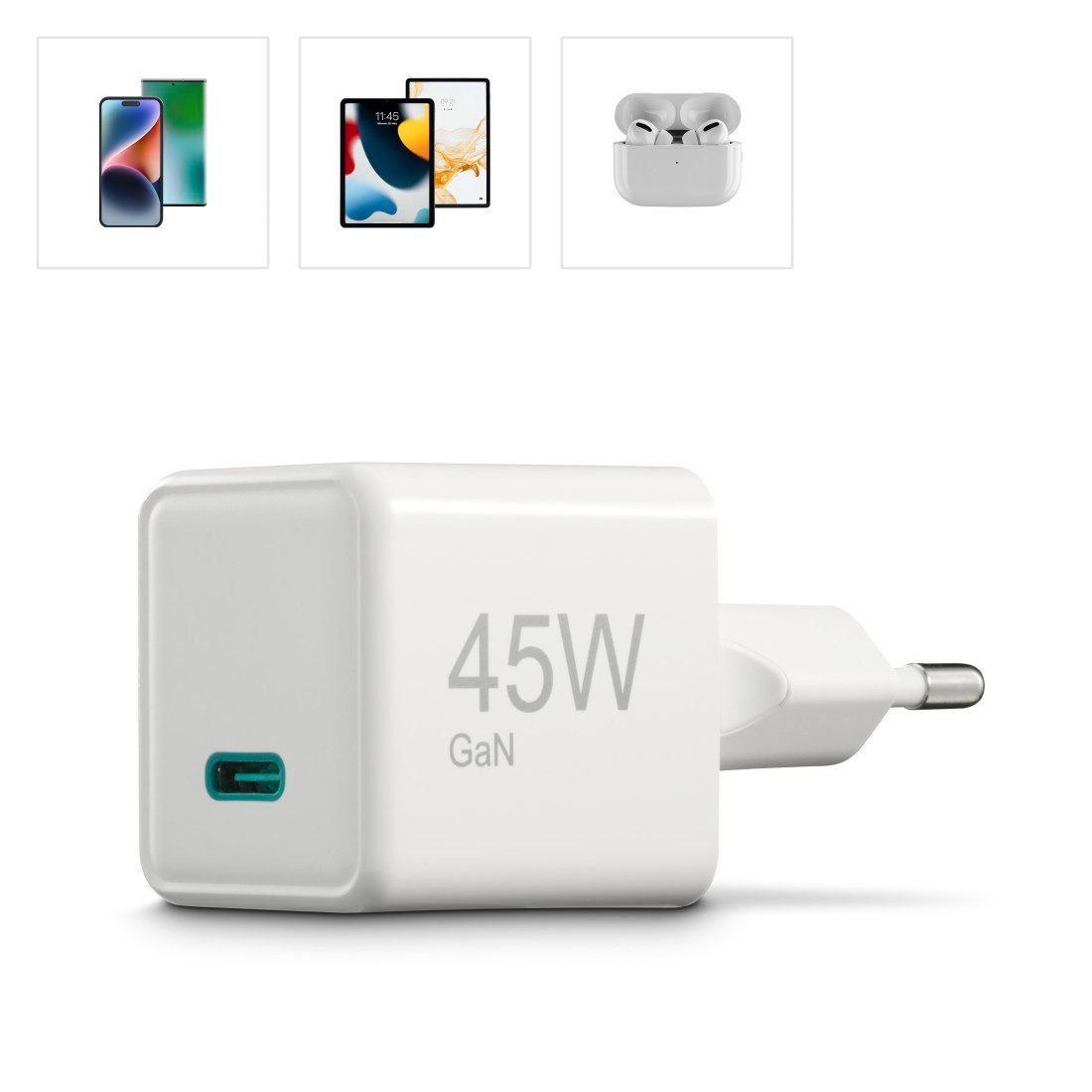 Hama Schnellladegerät (USB-C, PD/QC, extraklein 3,8 x 3,0 x 3,6 cm, 45 W) Schnelllade-Gerät (1-tlg)