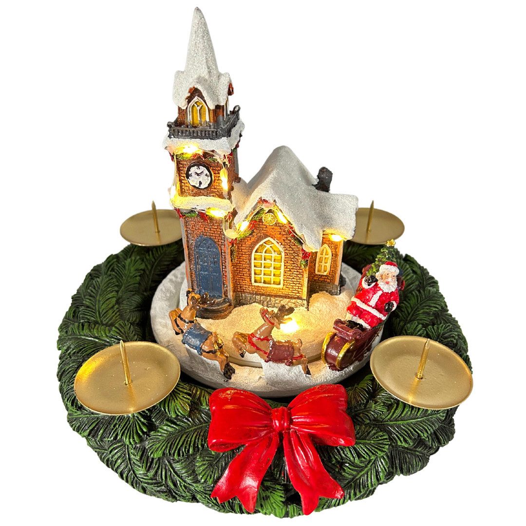 abc HOME Adventskranz mit Kerzenhaltern, LEDs, Melodie, batteriebetrieben