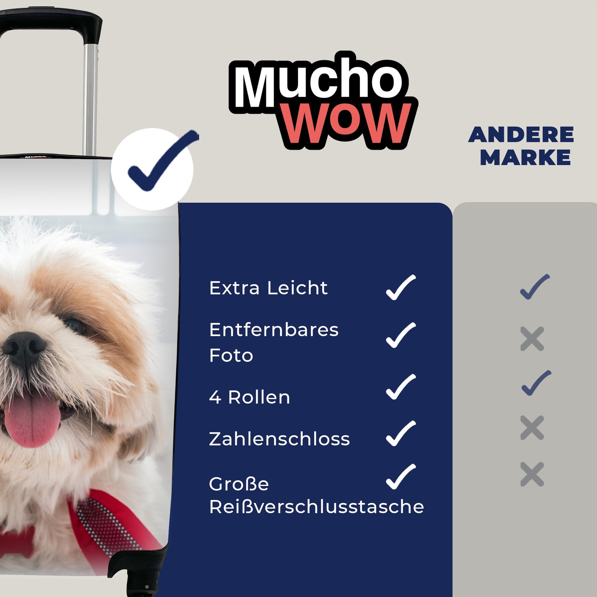 MuchoWow Handgepäckkoffer Ein Shih Tzu auf Hund rollen, Rollen, weißen für liegt mit einem Trolley, Handgepäck Reisekoffer Bett, Ferien, Reisetasche 4
