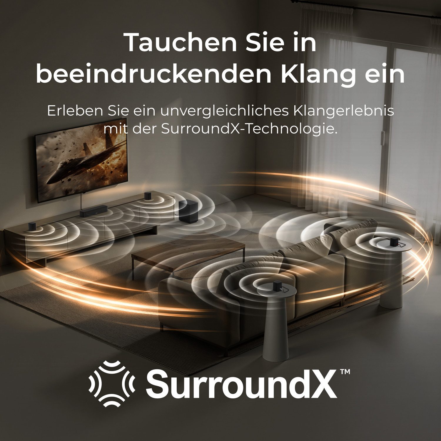 Ultimea Aura S4T 7.1 Soundsystem Surround Soundbar (HDMI, Bluetooth, 350 W, Soundbar für TV Geräte mit App Steuerung)