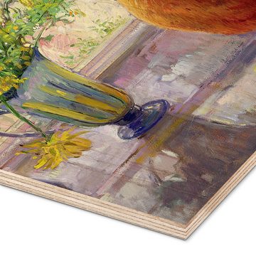 Posterlounge Holzbild Timothy Easton, Katze mit Blumen im Fenster, Küche Malerei