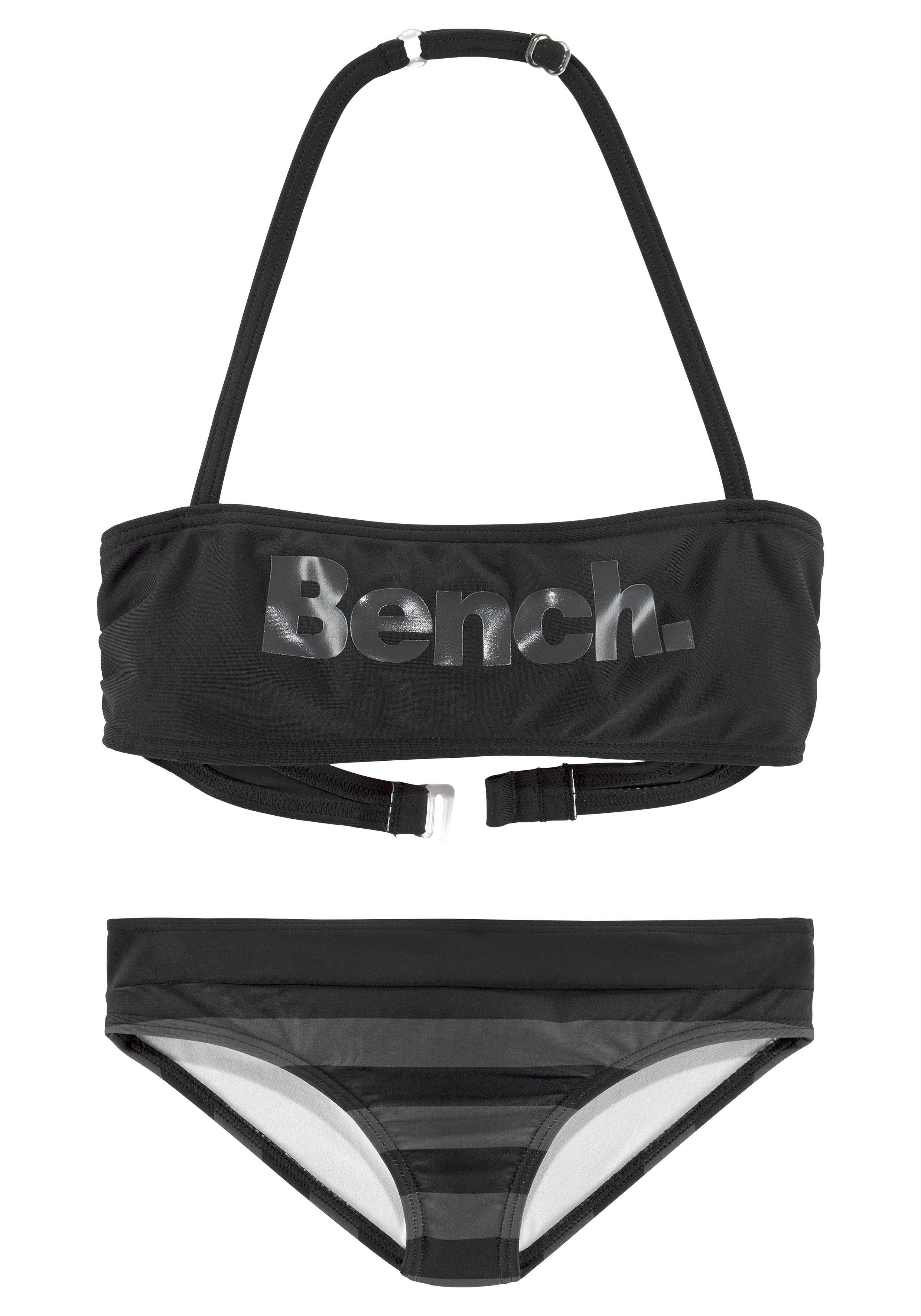 Bench. Bandeau-Bikini mit großem Logoprint schwarz-grau