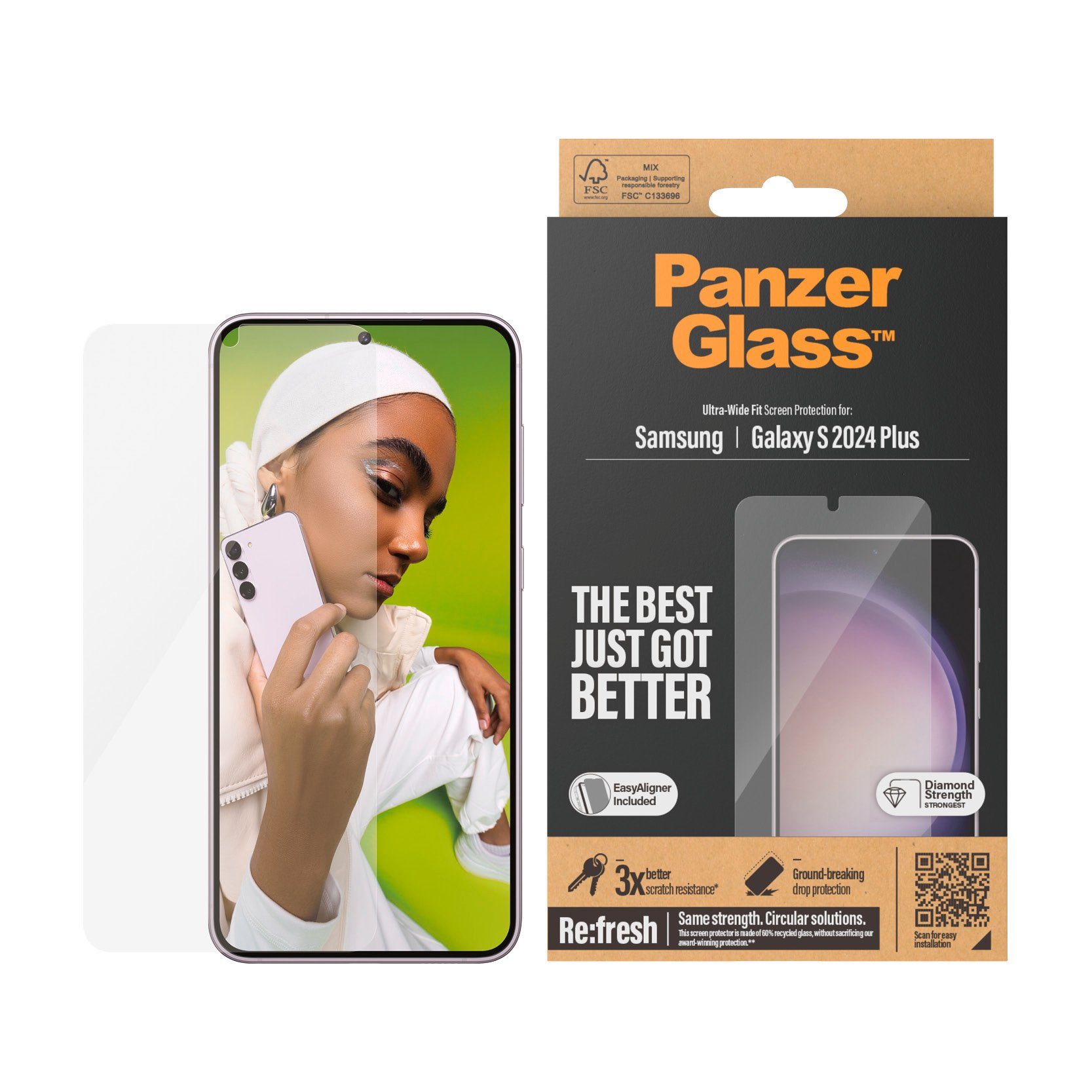 PanzerGlass Displayschutzglas Ultra Wide Fit Screen Protector für Samsung Galaxy S24+, Displayschutzfolie, stoßfest, kratzbeständig
