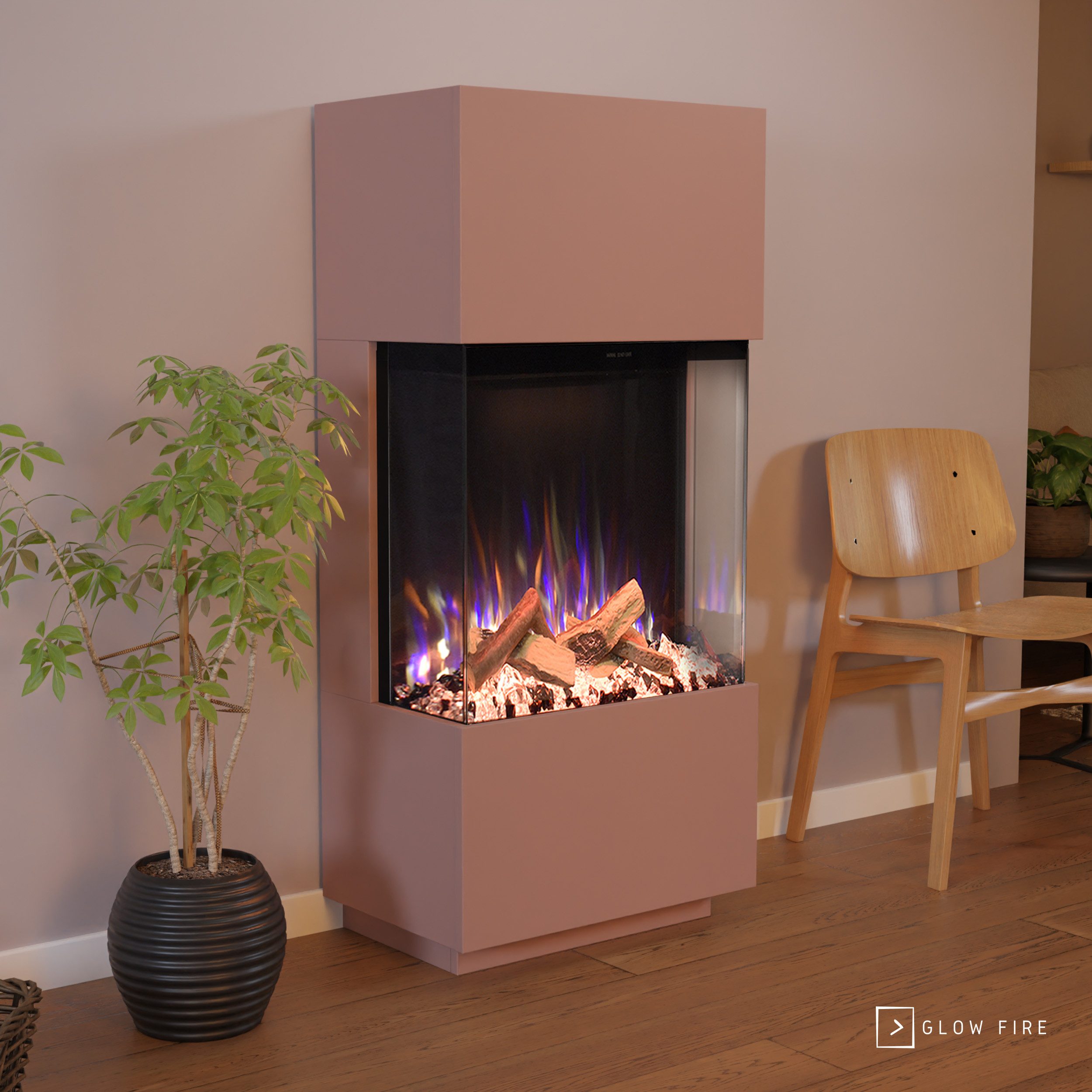 GLOW FIRE Elektrokamin PR11 E-Motion 3D, Multicolor, Elektrischer Kamin, 3D Feuer mit Heizung, täuschend echte Flamme mit Heizung, 3 Dekorationen