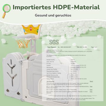 Merax Laufgitter mit Spielbrett aus HDPE, Kinder Aktivitätszentrum, faltbar Laufgitter mit Schaukeln und Basketbalkorb
