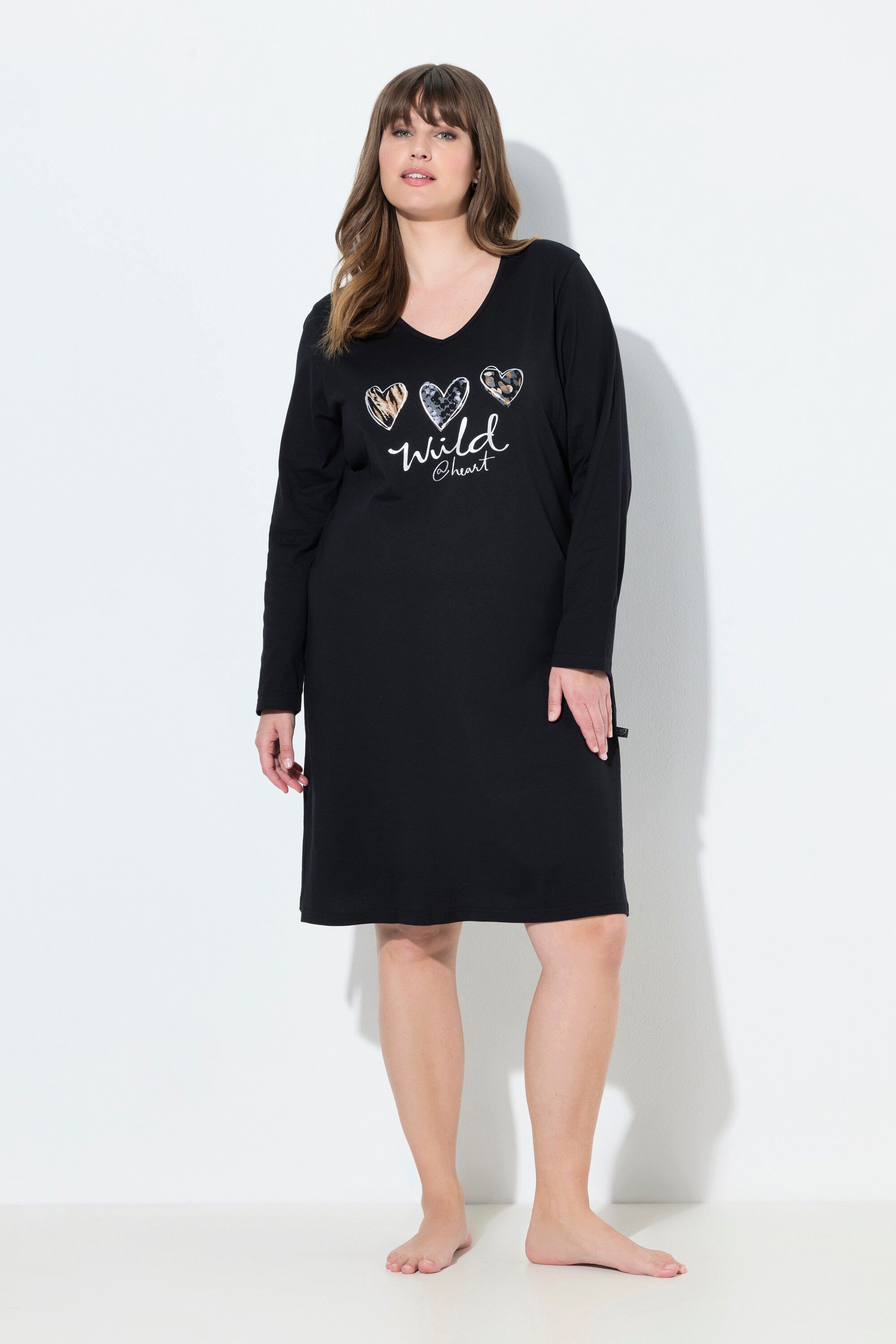 Ulla Popken Bigshirt Bigshirt Leomotiv V-Ausschnitt Langarm günstig online kaufen