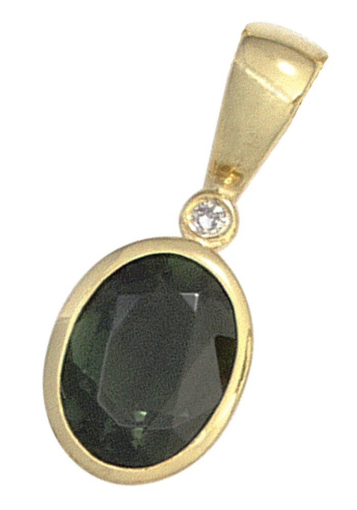 JOBO Kettenanhänger Anhänger oval, 585 Gold mit 1 Diamant und Turmalin