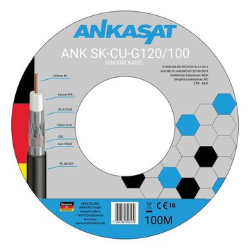 Ankaro ANKASAT Koaxialkabel ANK SK-CU-G 120/100M CPR Erdkabel SAT-Kabel, (1000 cm), 3-Fach geschirmt 100 Meter Vollkupfer Innenleiter