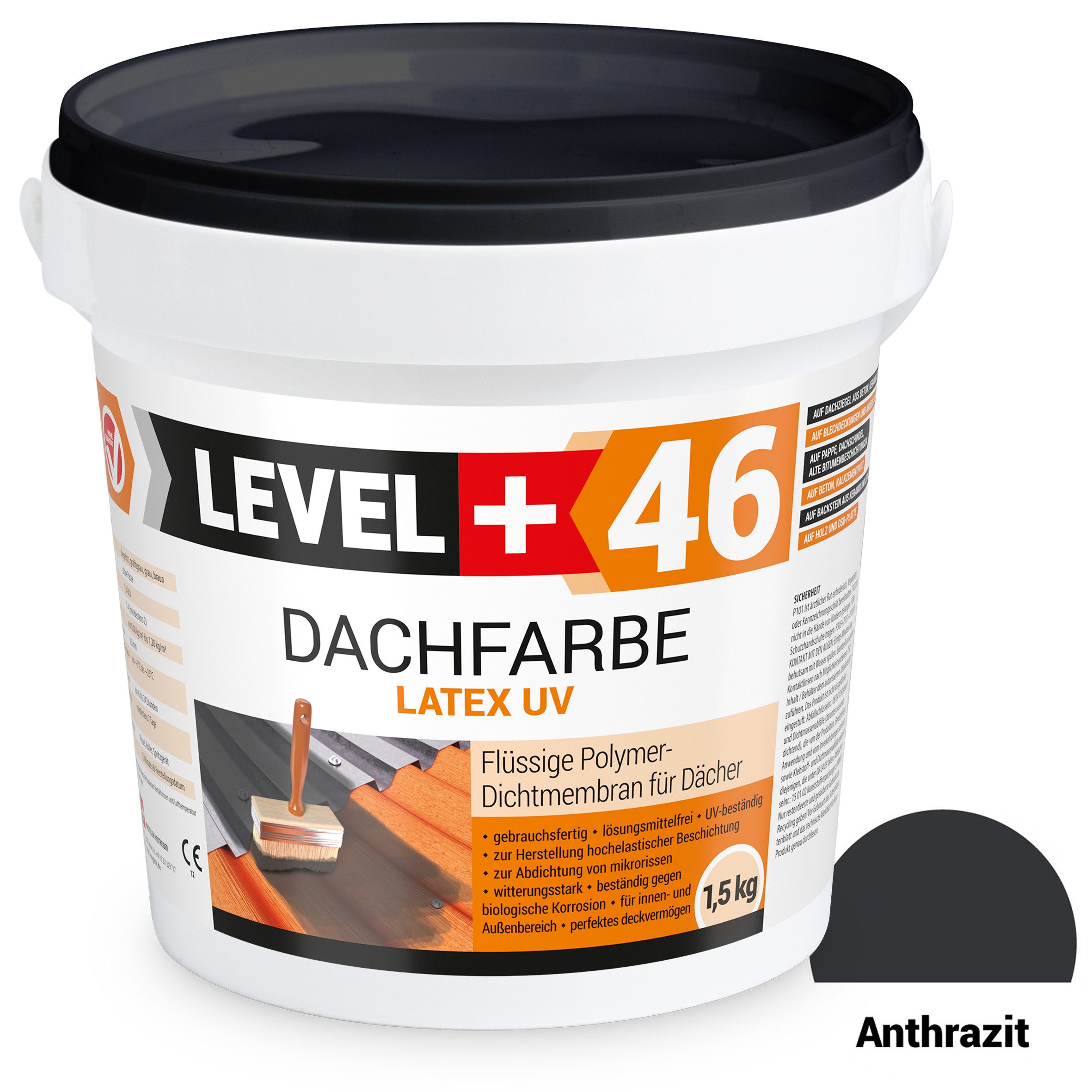 Level+ Dachfarbe Dachfarbe elastische Dicht-Polymermembrane L+46 ANTHRAZIT - 1,5KG