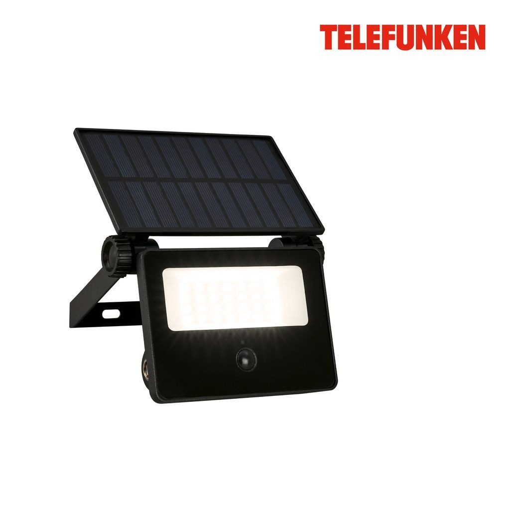Telefunken Außen-Wandleuchte 322605TF, LED fest integriert, 2700K - Extra-Warmweiß, LED Strahler Solar 14x11,5x18 cm Schwarz 2W 1000 Lumen Solarleuchten