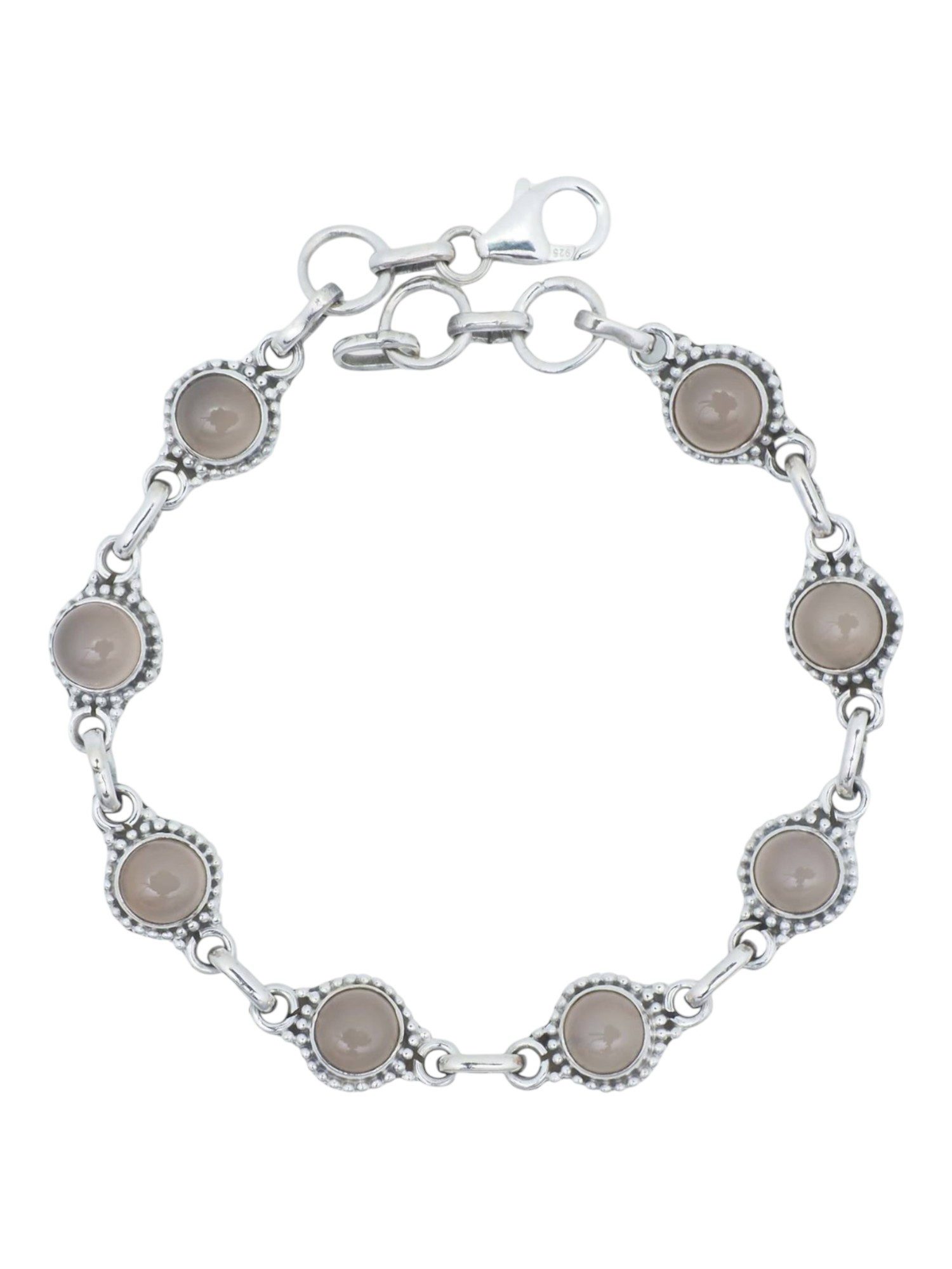 mantraroma Silberarmband PUNTI rund aus 925 Silber mit Rosenquarz (Armschmuck im Schmuckbeutel), 925 Sterling Silber Armschmuck für Damen